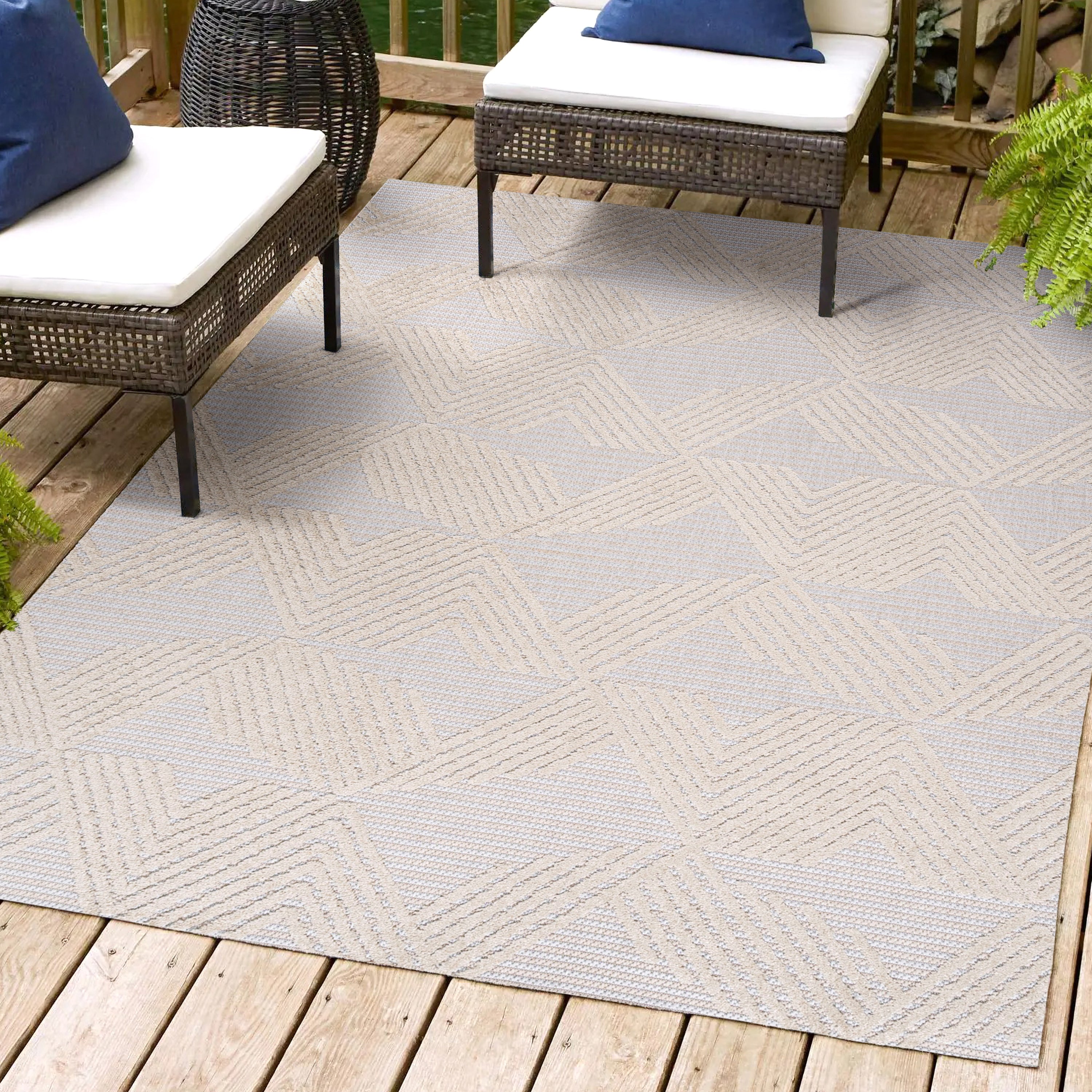 Jazz High-Low Pile Art Deco Geometric Indoor/Outdoor Area Rug