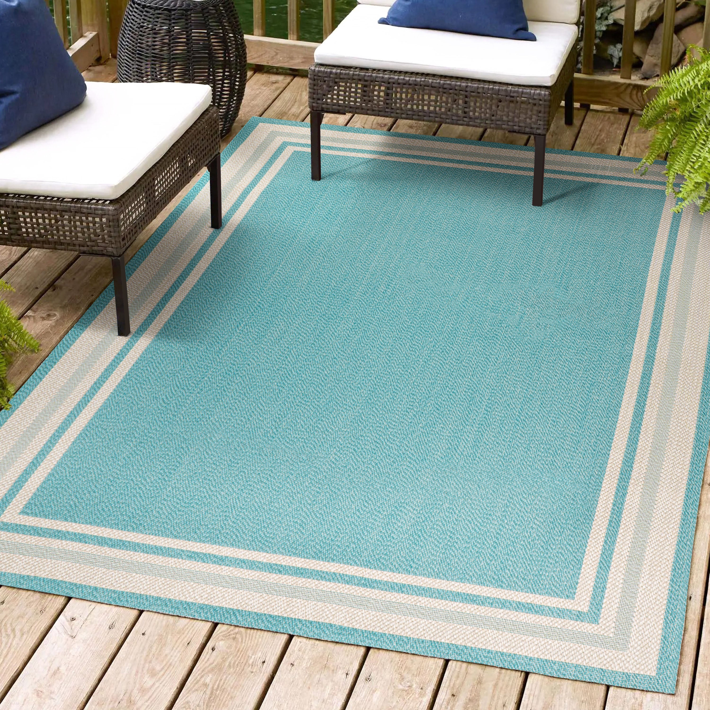 James Modern Simple Border Stripe Indoor/Outdoor Area Rug