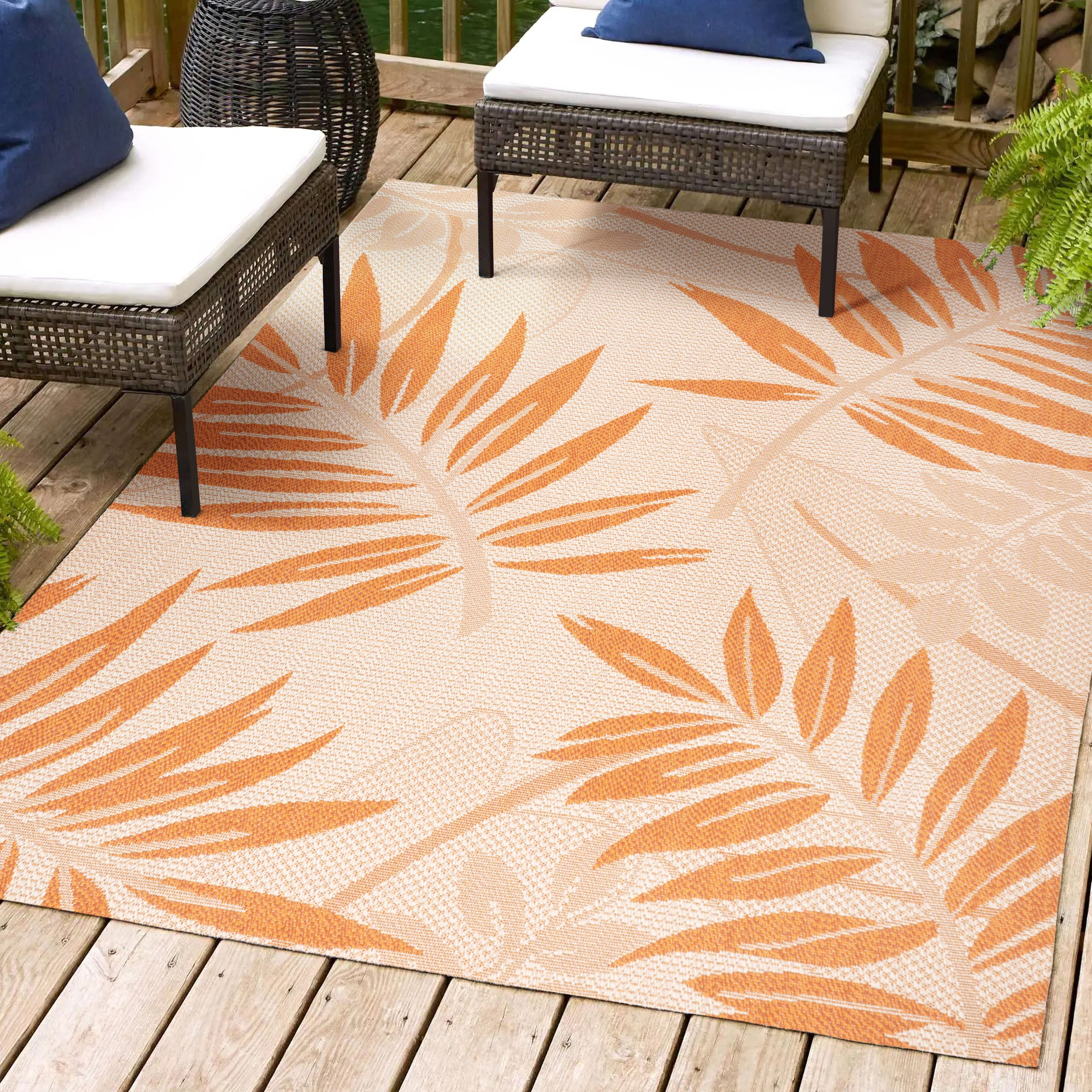 Havana Simple Tropical Palm Leaf Indoor/Outdoor Area Rug