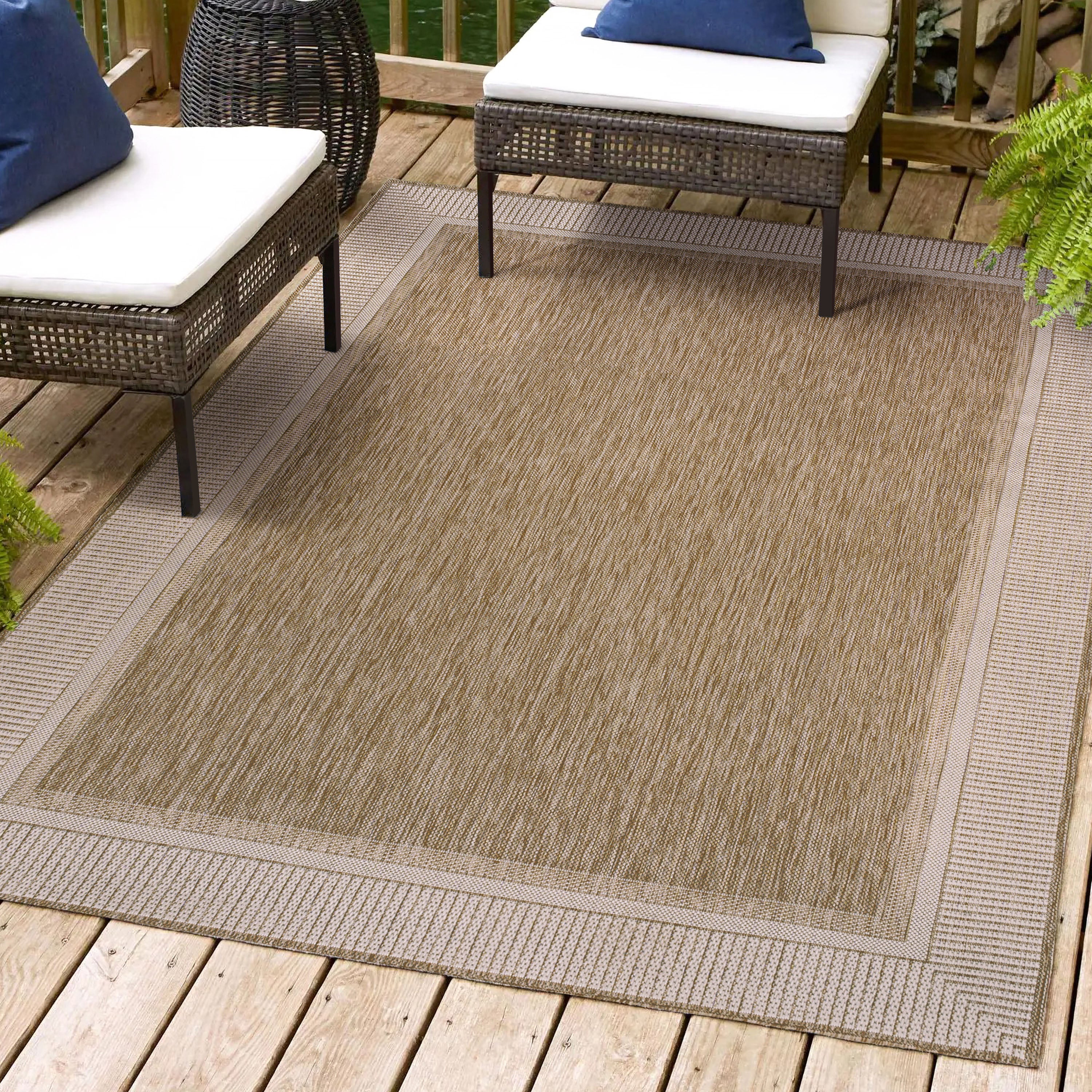 Hali Coastal Casual Wide Stripe Border Indoor/Outdoor Area Rug