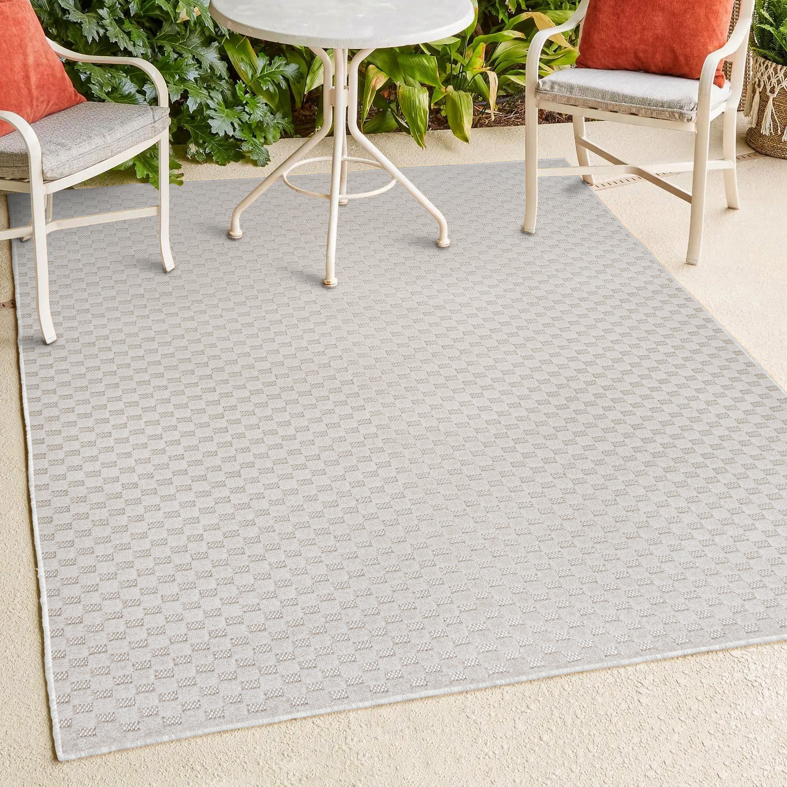 Finn High-Low Modern Minimalist Checkered Monotone Indoor/Outdoor Area Rug