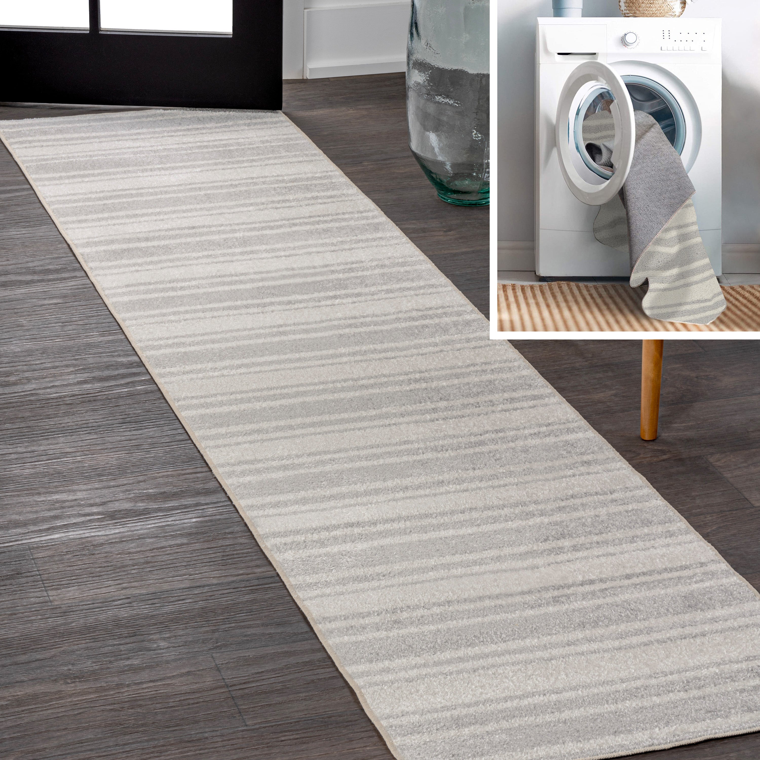 Fawning Two-Tone Striped Classic Low-Pile Machine-Washable Runner Rug