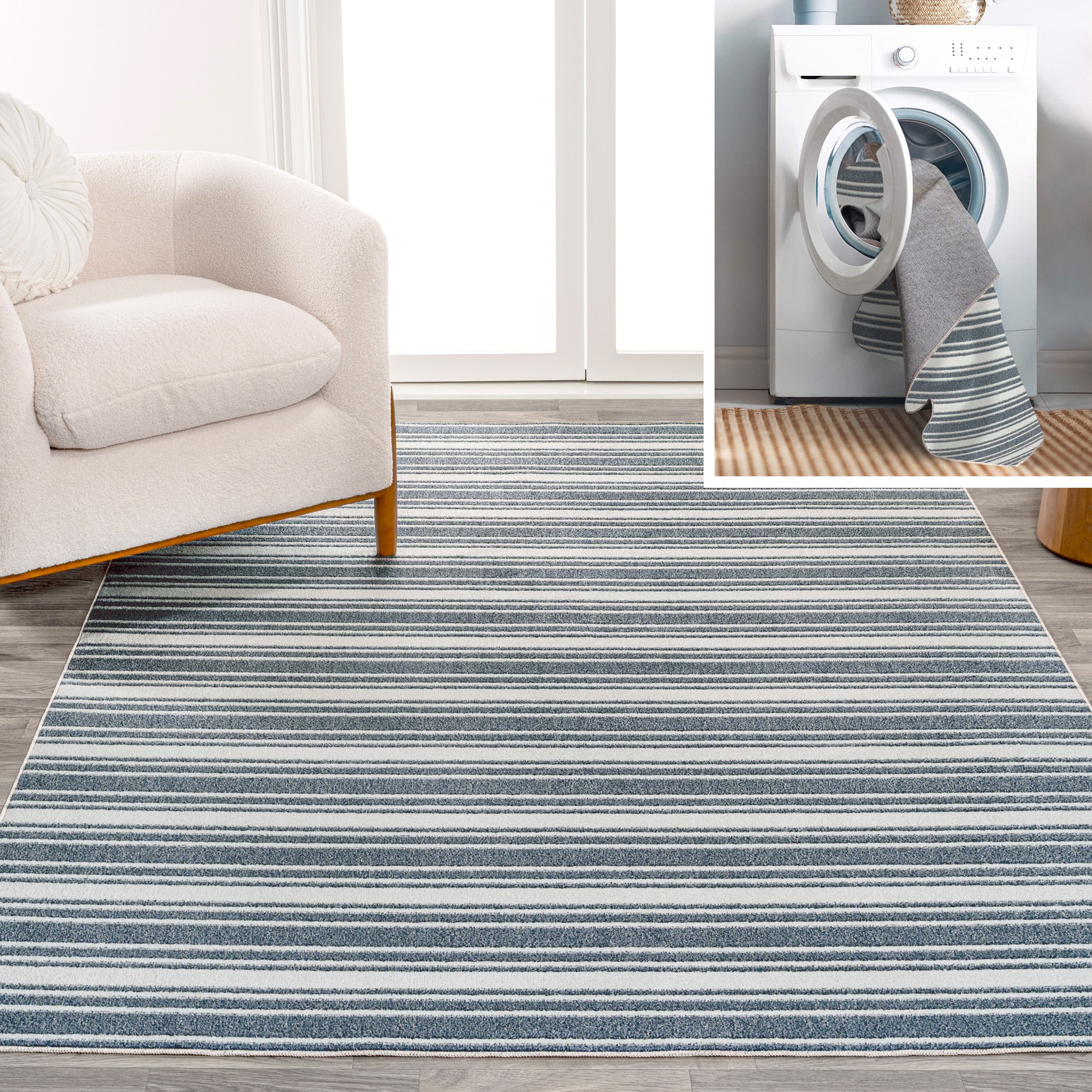 Fawning Two-Tone Striped Classic Low-Pile Machine-Washable Area Rug