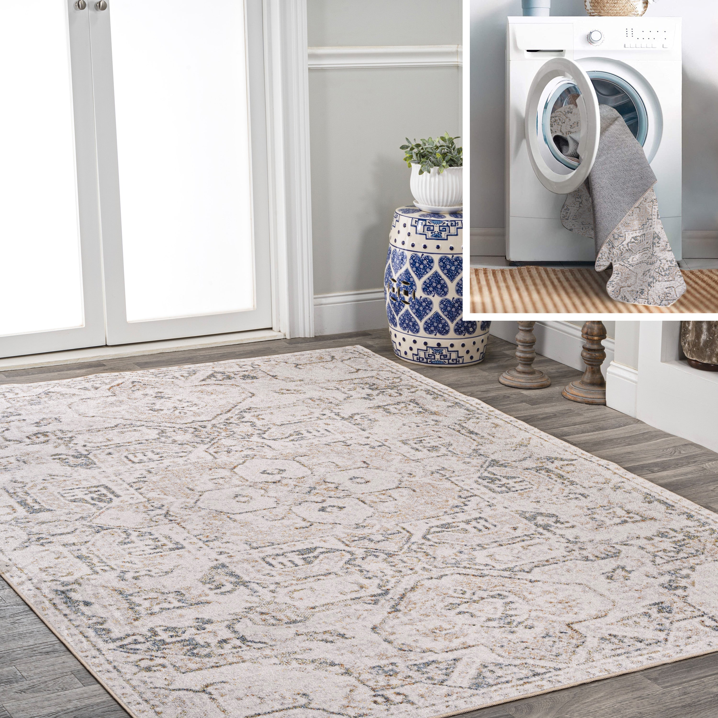 Edith Distressed Medallion Low-Pile Machine-Washable Area Rug