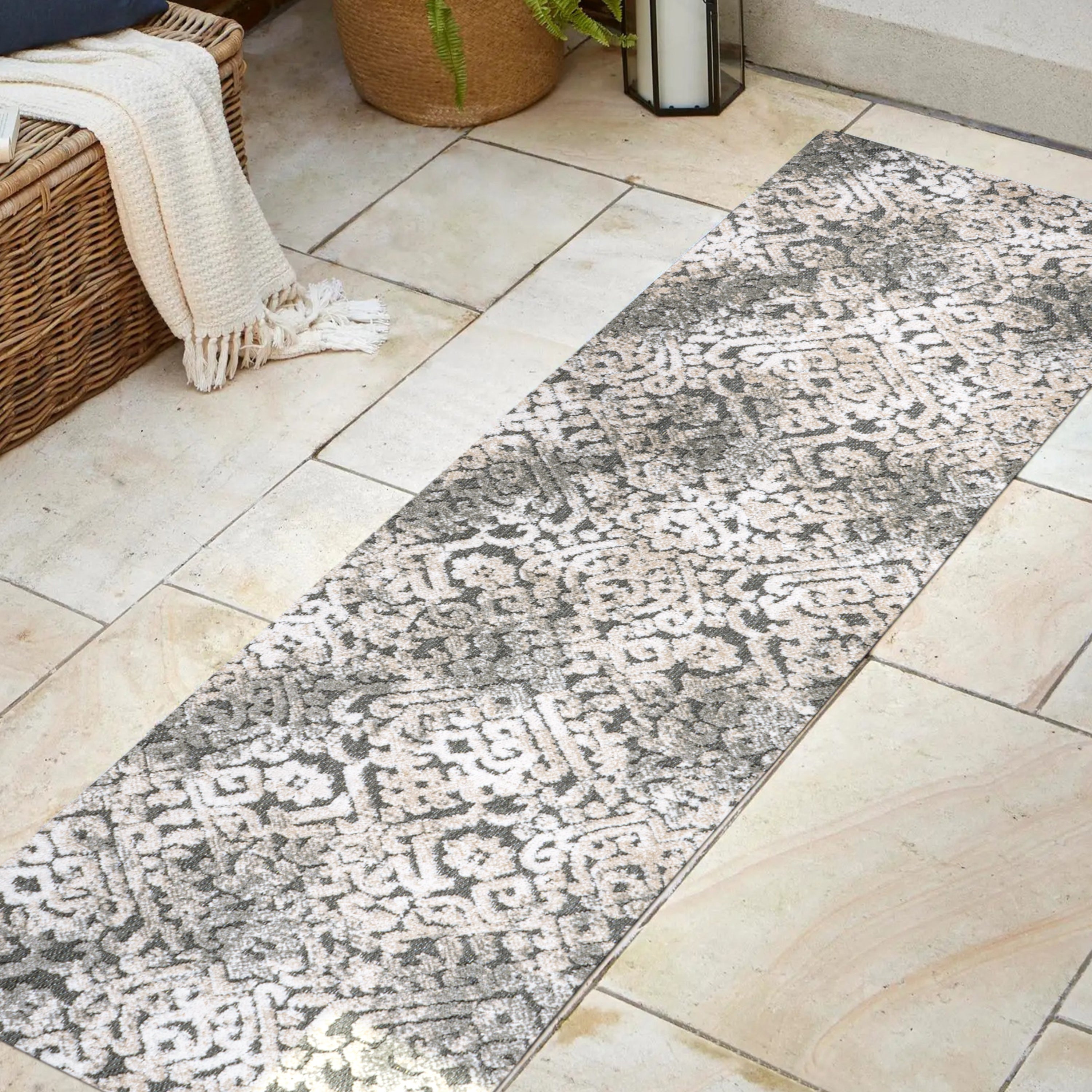 Duenas High-Low Shabby Damask Runner Rug