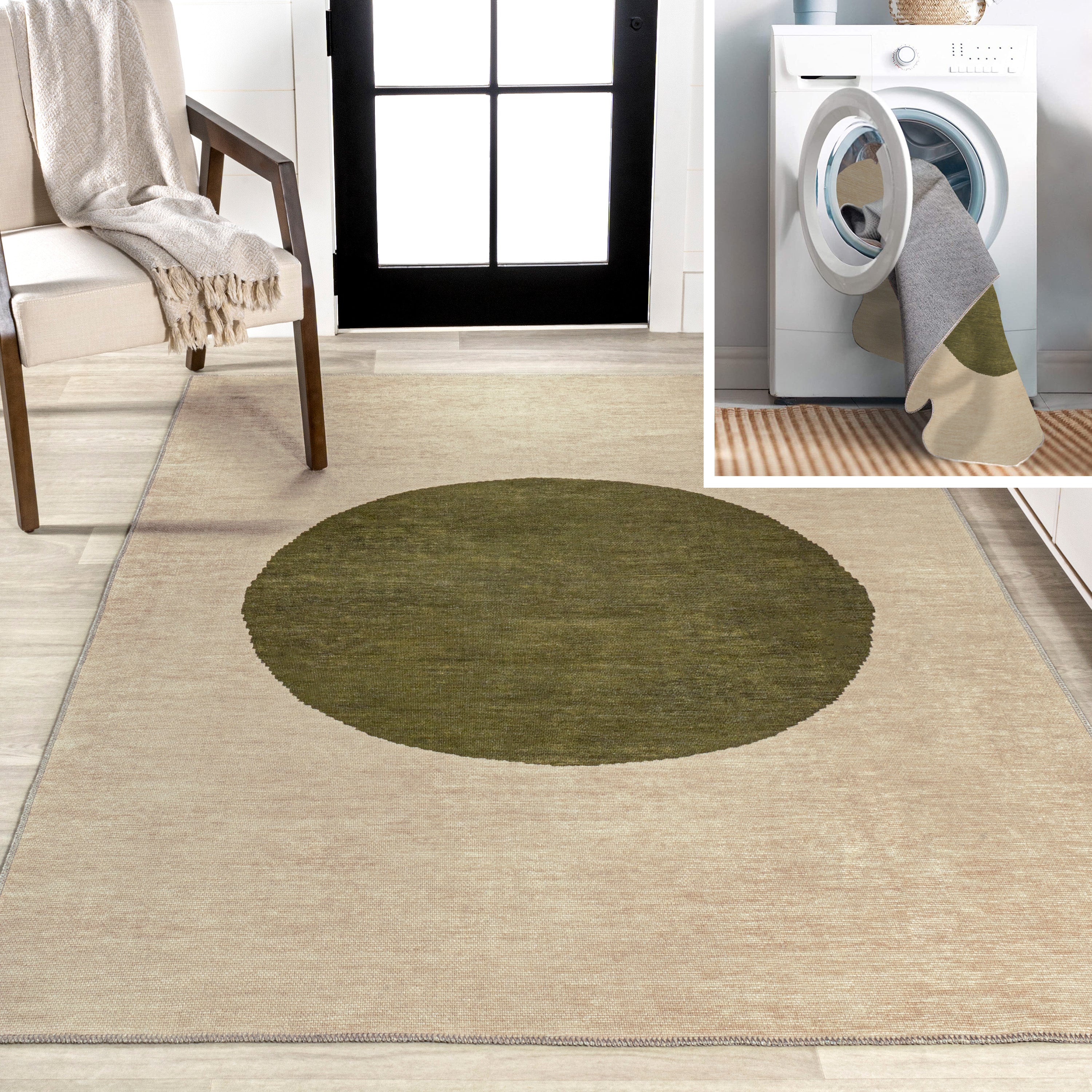 Cirkel Minimalist Geometric Dot Machine-Washable Area Rug