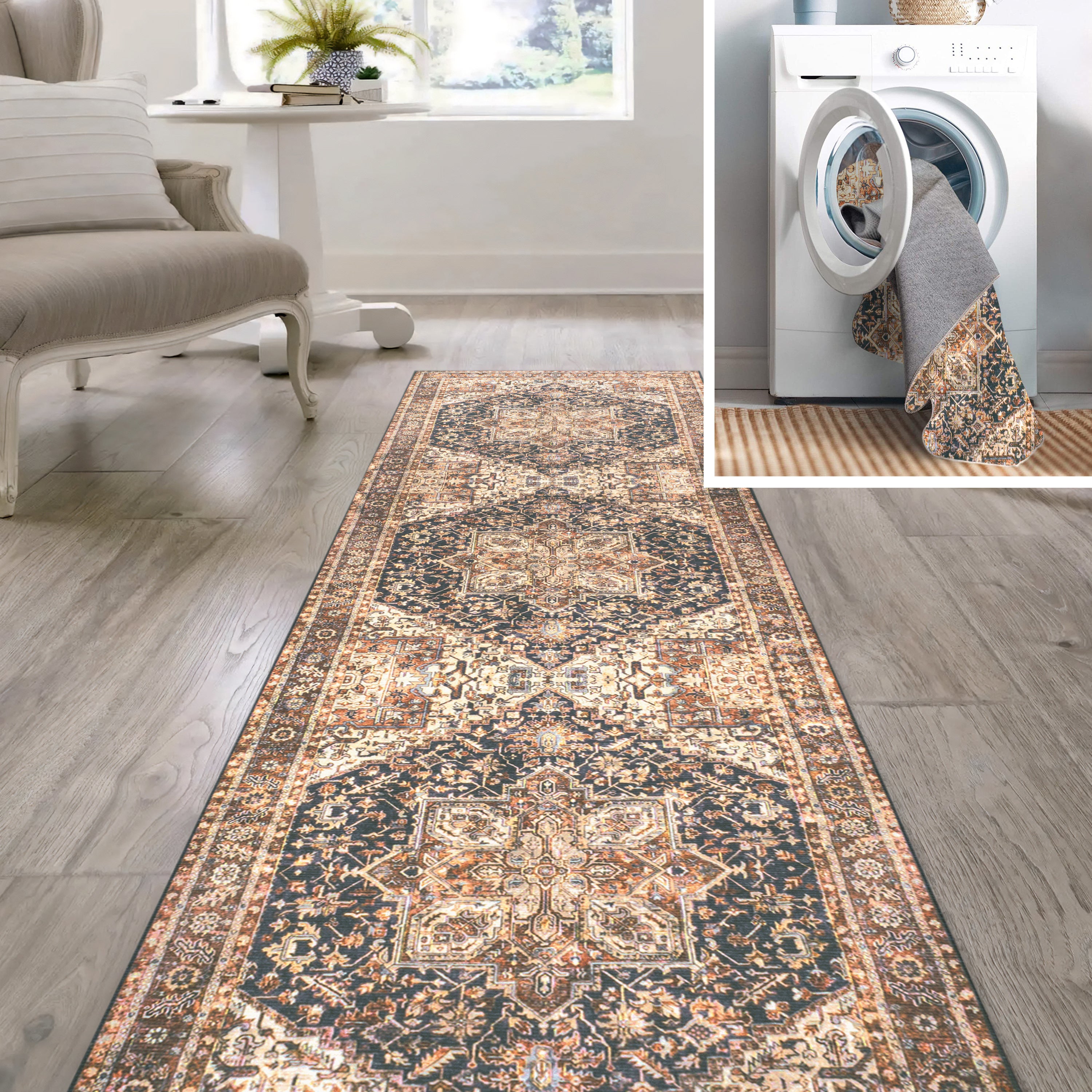 Chapell Chenille Mid-Century Medallion Machine-Washable Runner Rug