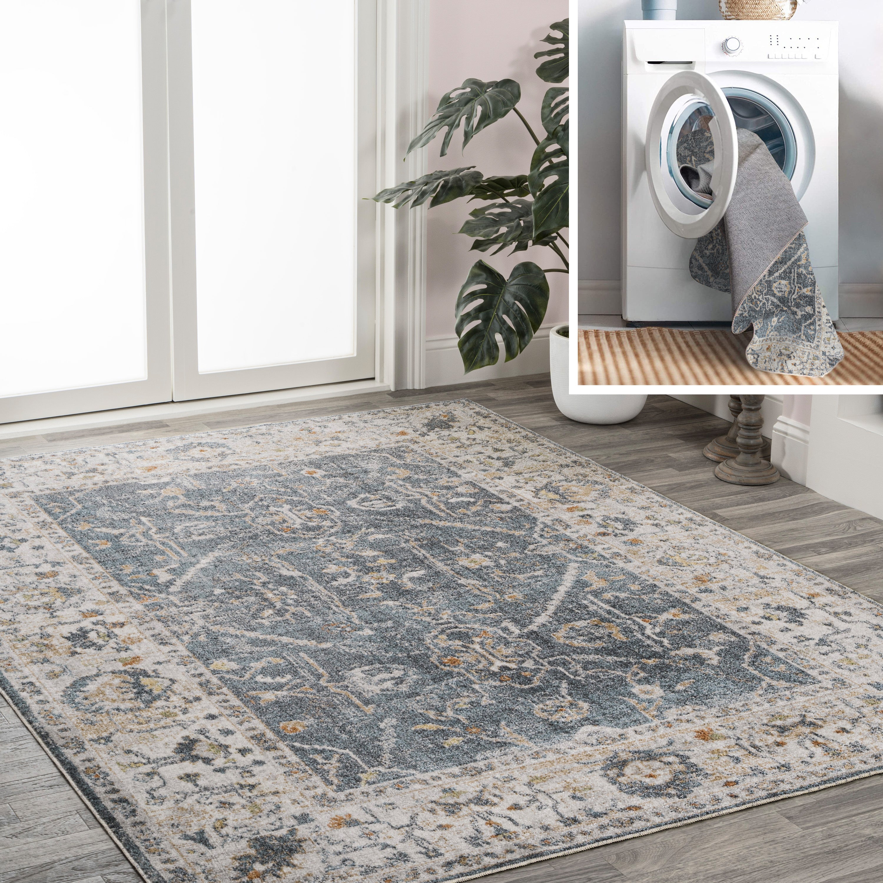 Brandy Rustic Border Low-Pile Machine-Washable Area Rug