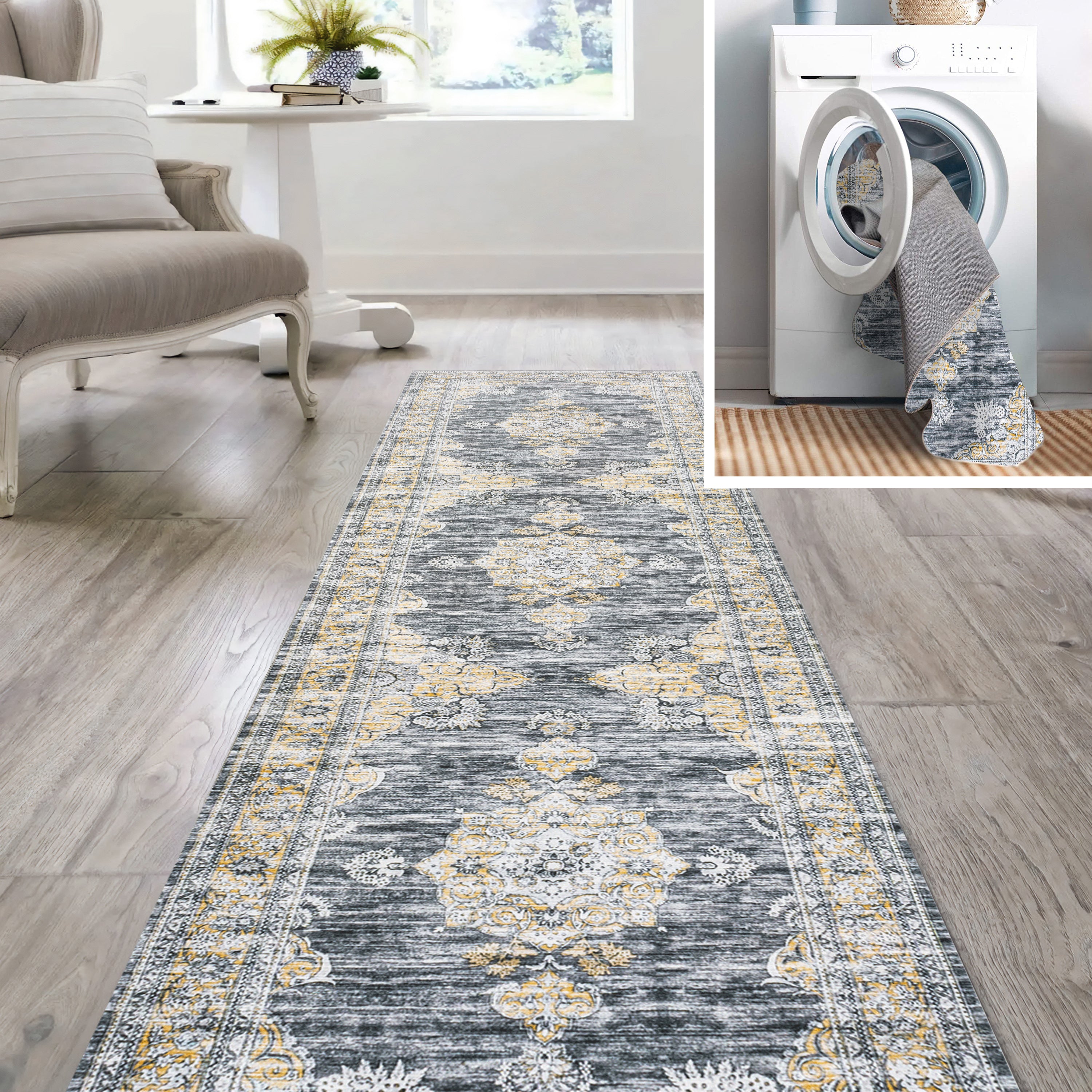 Bausch Bohemian Distressed Chenille Machine-Washable Runner Rug