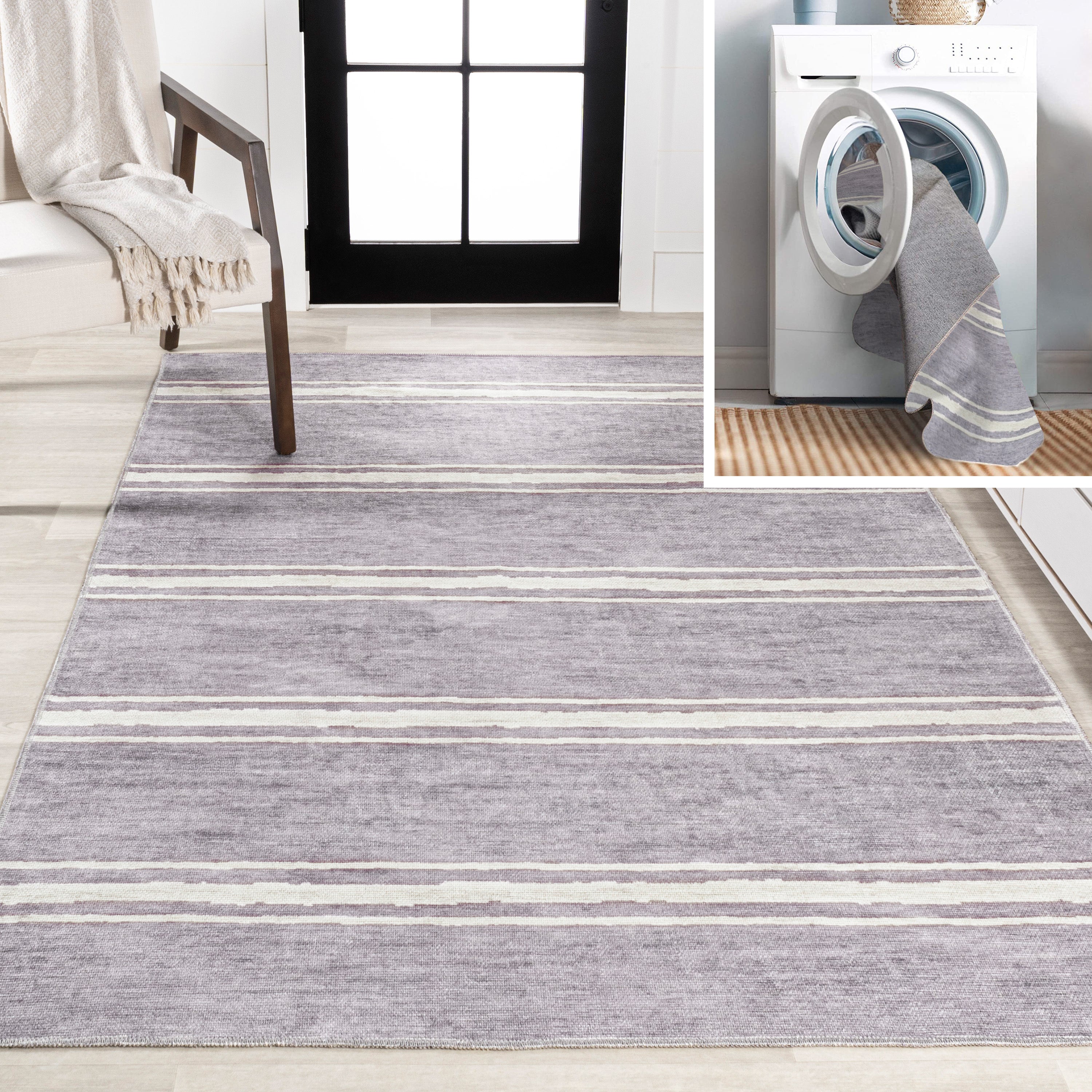 Bande Distressed Ticking Stripe Machine-Washable Area Rug