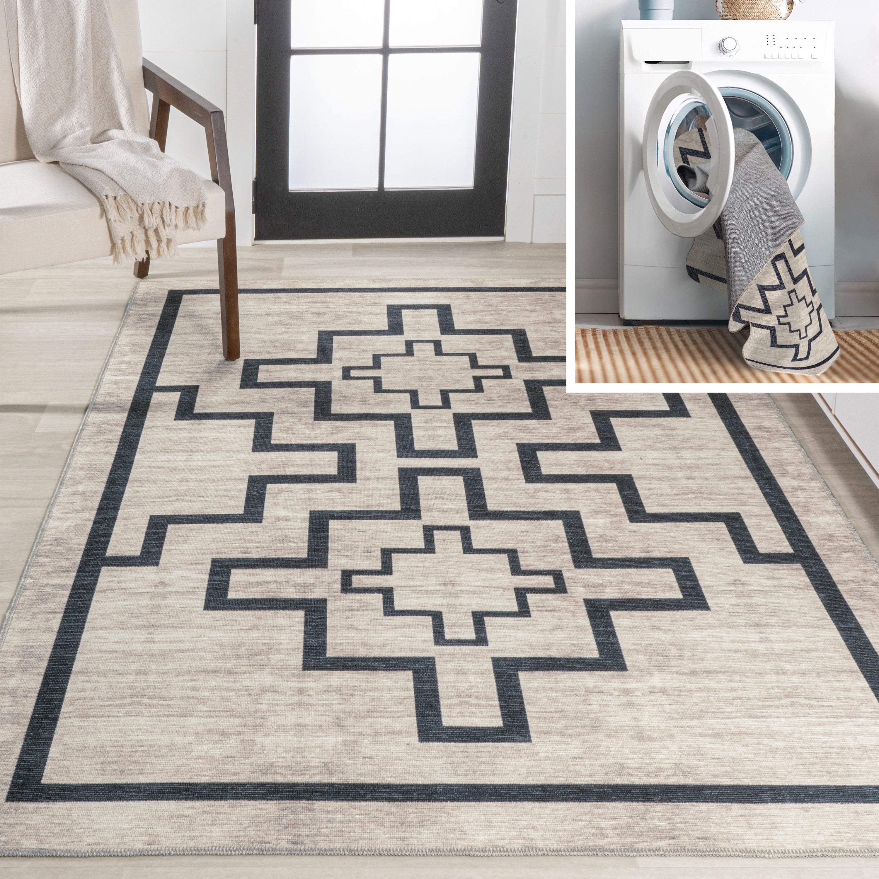 Ashkii Medallion Machine-Washable Area Rug