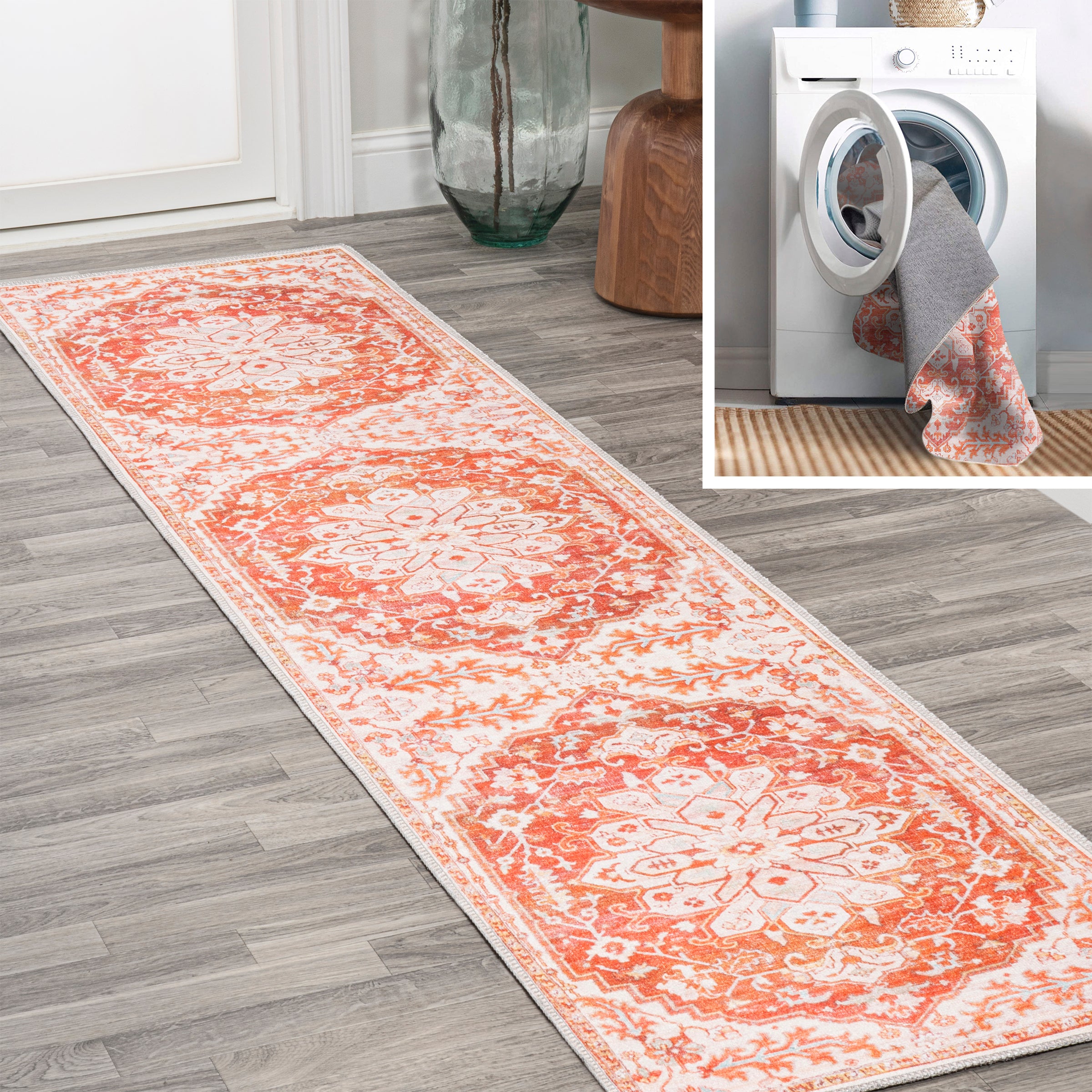 Asa Ornate Medallion Machine-Washable Runner Rug