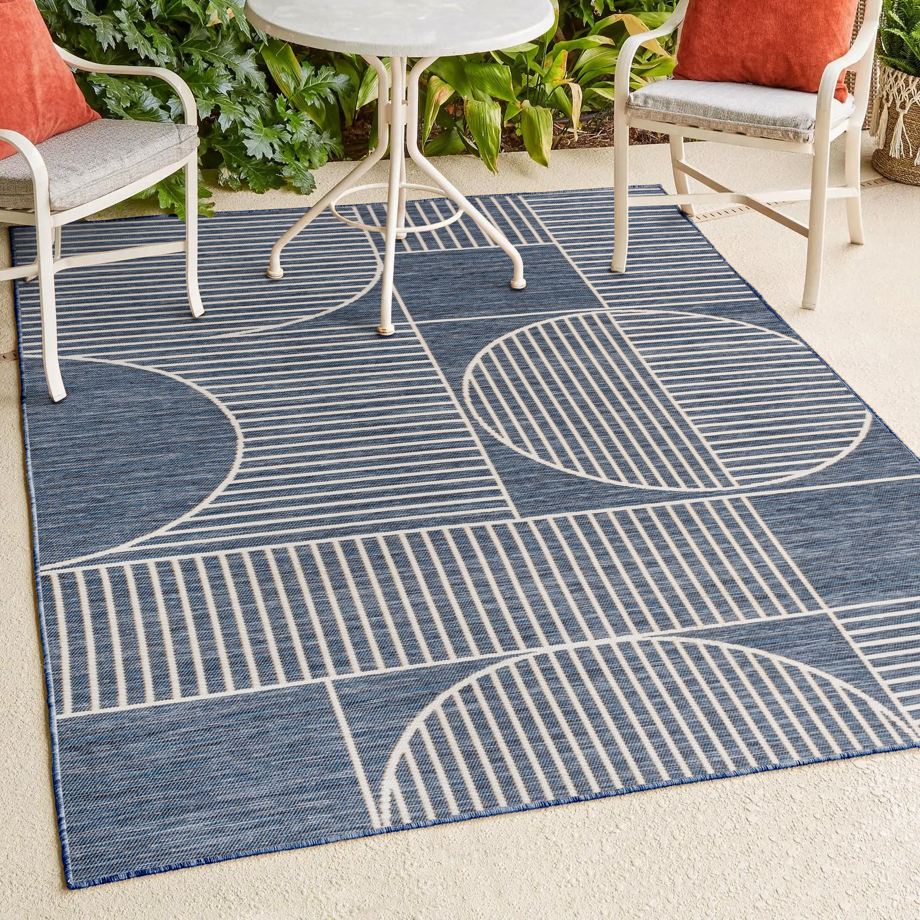 Arielle Mid-Century Modern Geometric Lines Reversible Machine-Washable Indoor/Outdoor Area Rug