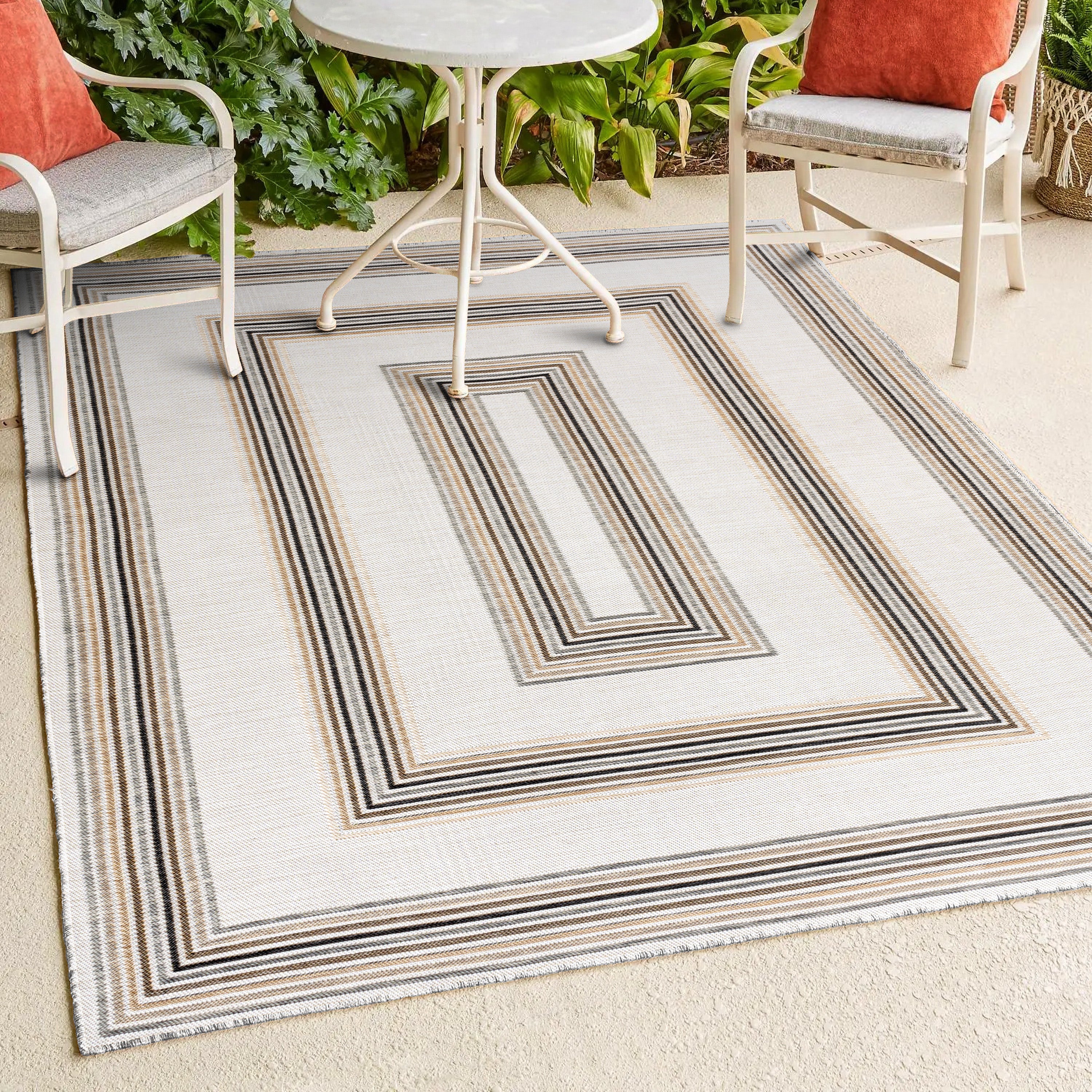 Argo Classic Nautical Mitre Stripe Reversible Machine-Washable Indoor/Outdoor Area Rug