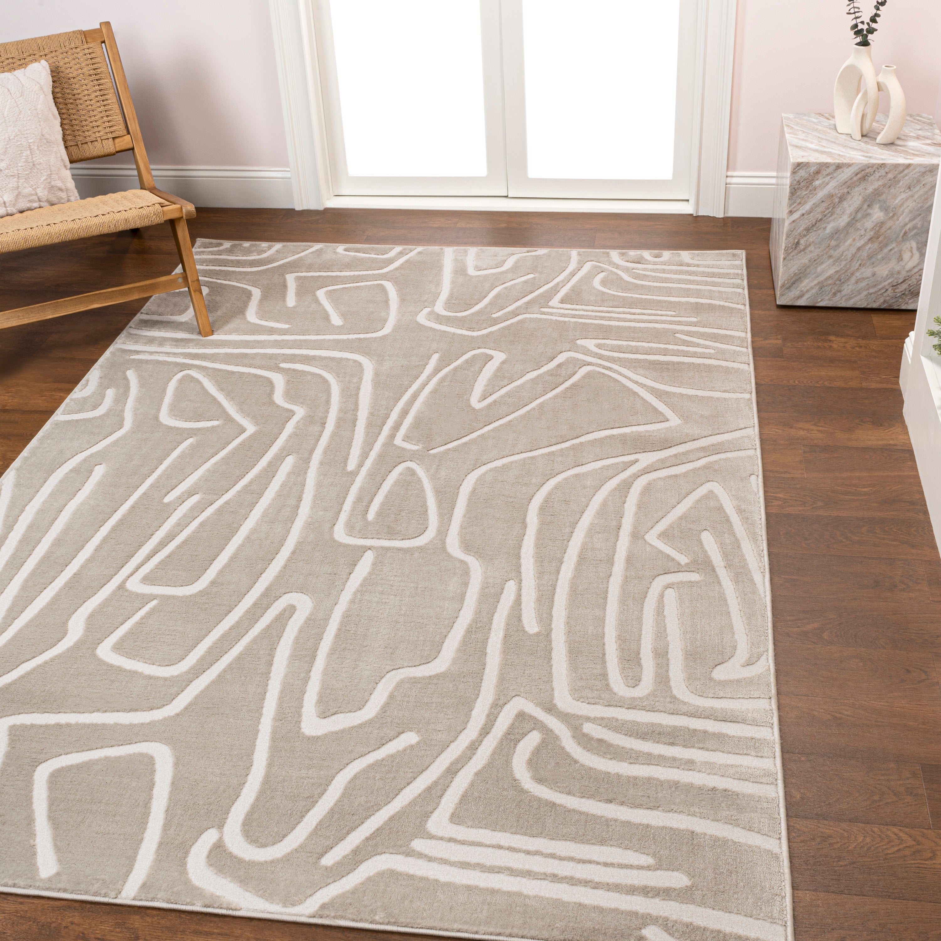 Alcina Modern Scandinavian Graphic Lines High-Low Area Rug