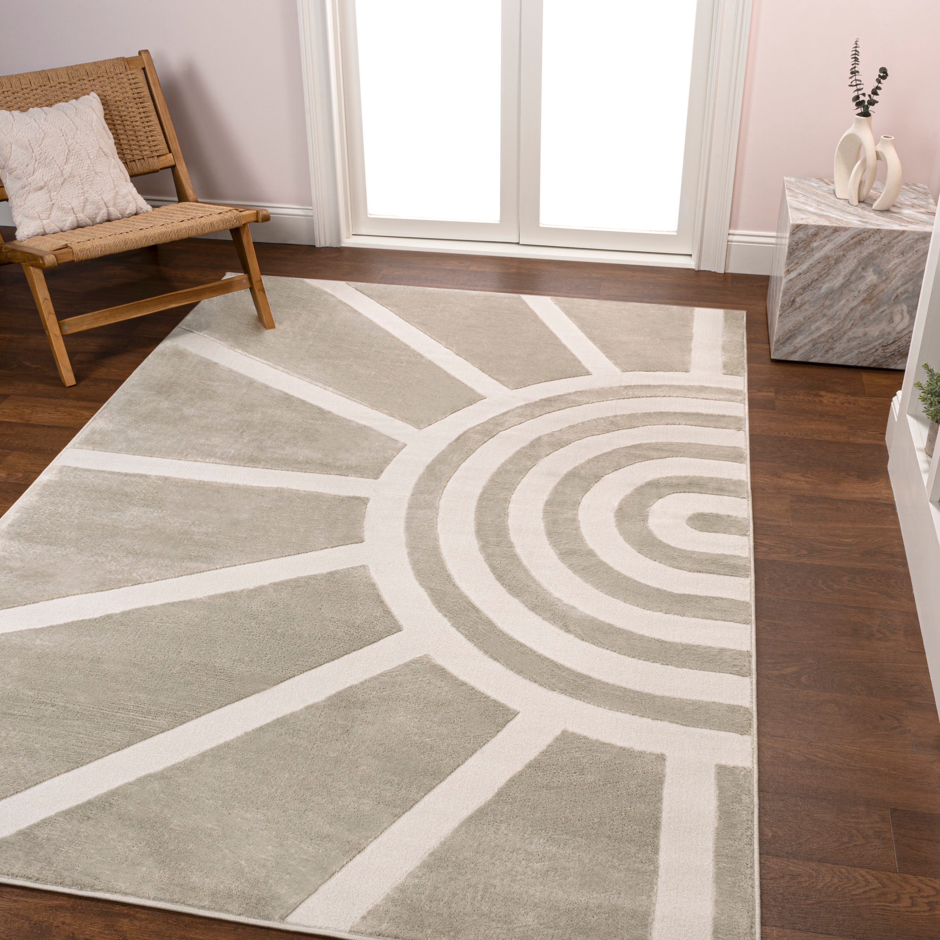 Aelius MidCentury Scandinavian Abstract Sun Two-Tone High-Low Area Rug