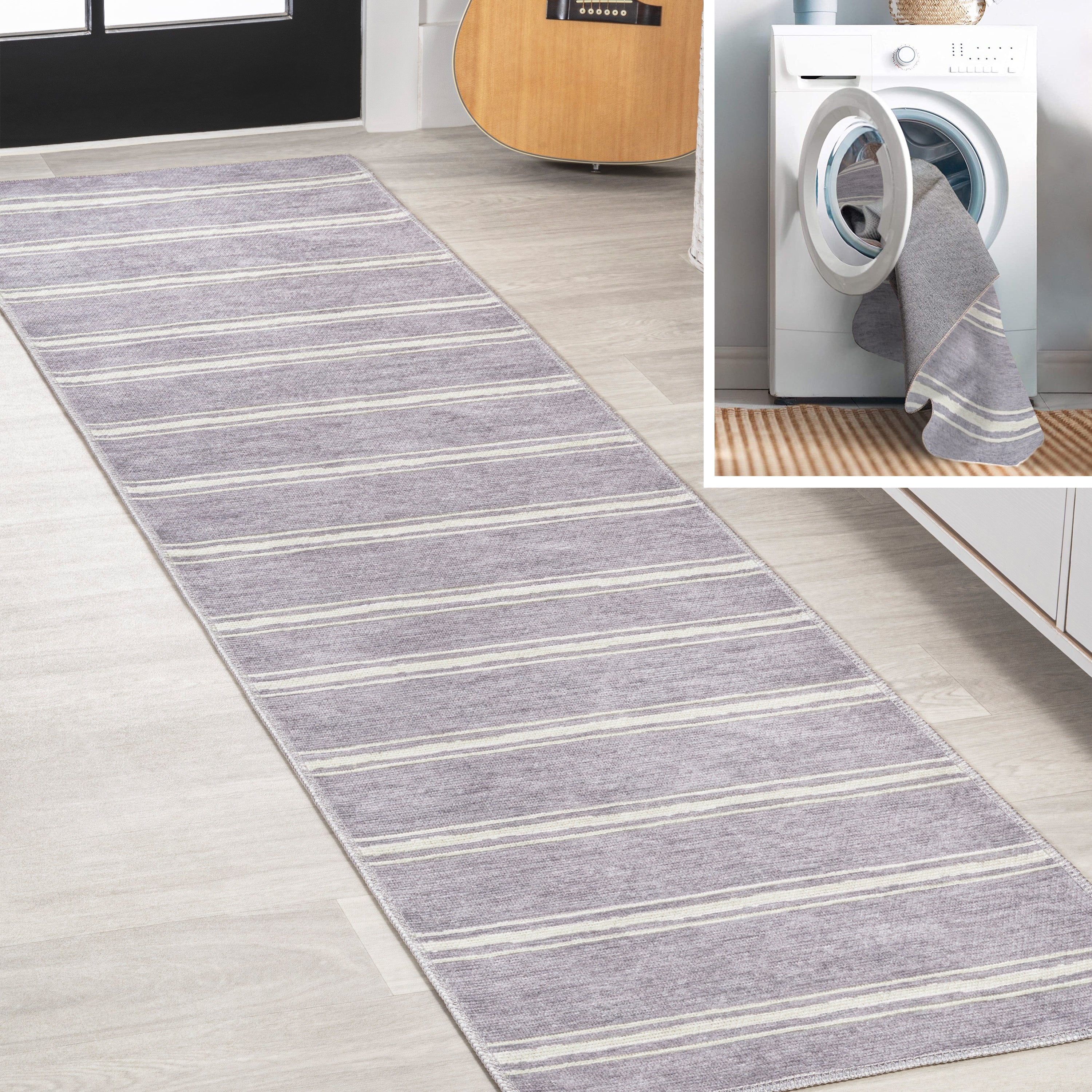 Bande Distressed Ticking Stripe Machine-Washable Runner Rug