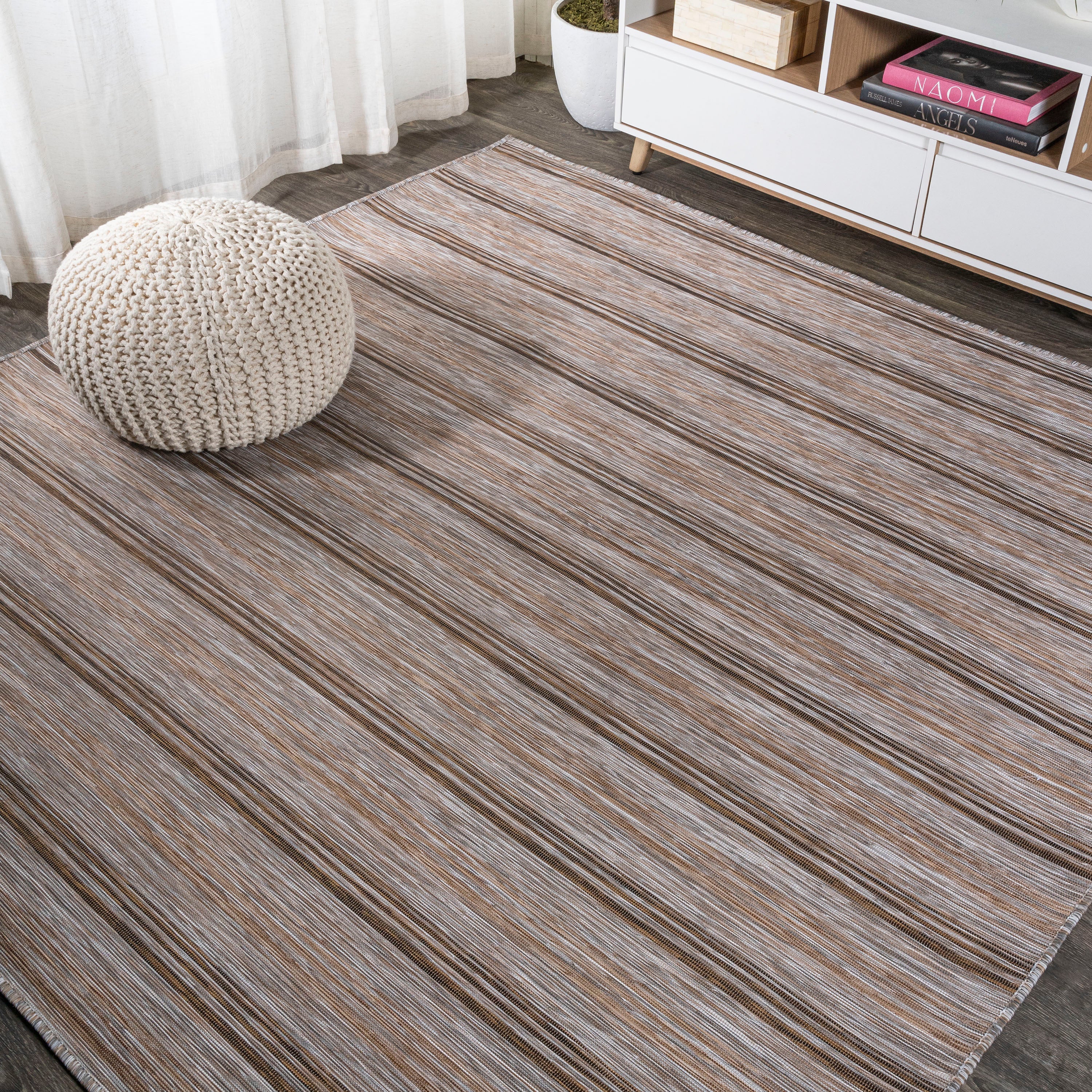 Bo Modern Farmhouse Wide Stripe Indoor/Outdoor Square Area Rug