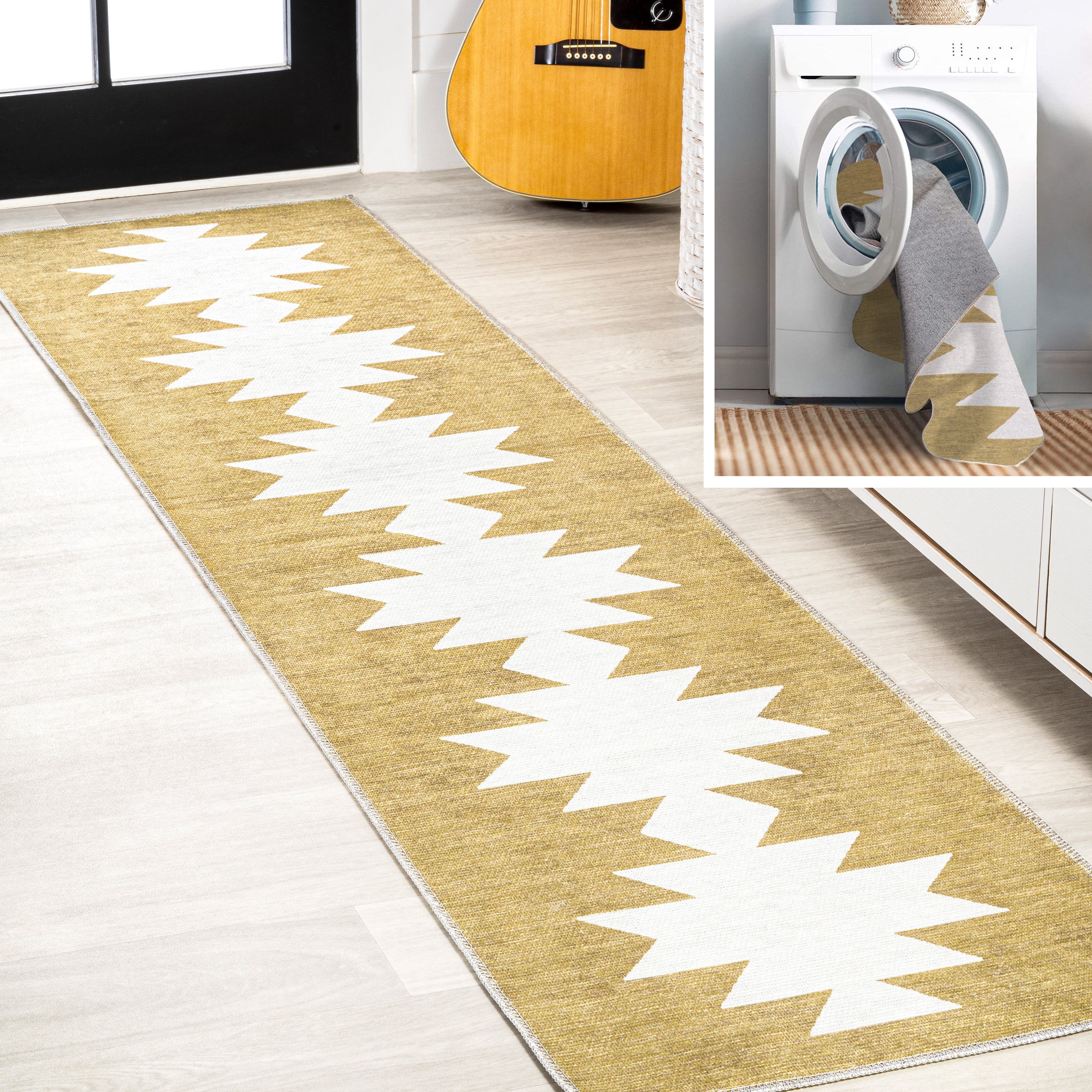 Chayton Minimalist Geometric Machine-Washable MossRunner Rug