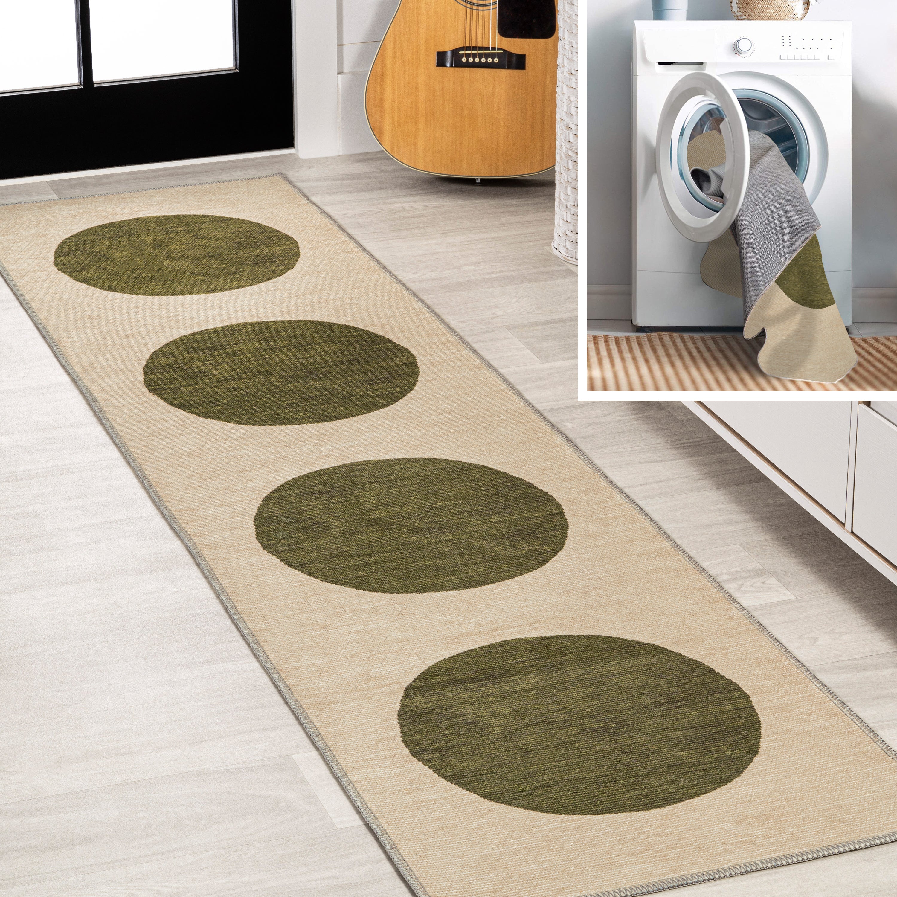 Cirkel Minimalist Geometric Dot Machine-Washable Runner Rug