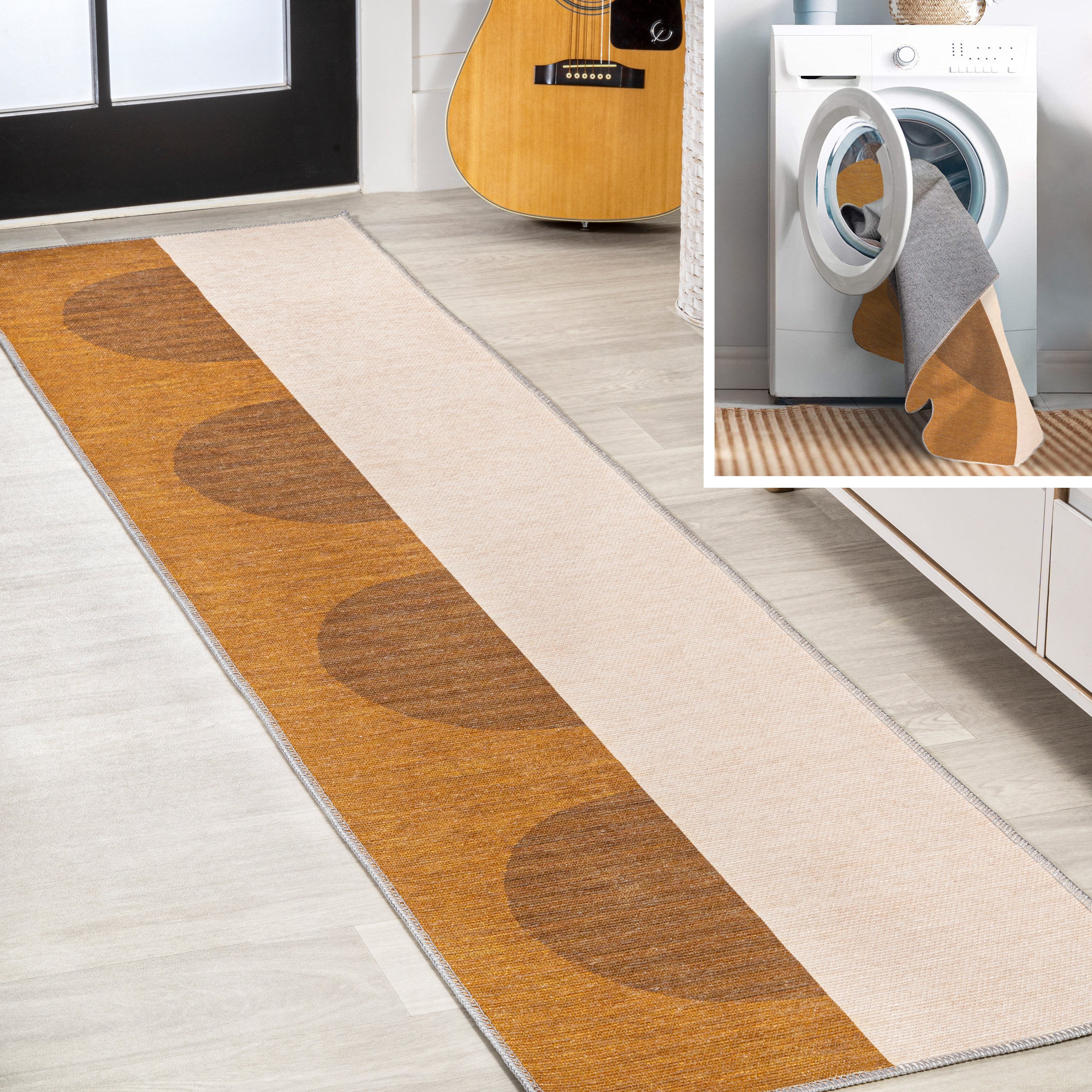 Demie Minimalist Graphic Circle Machine-Washable Runner Rug