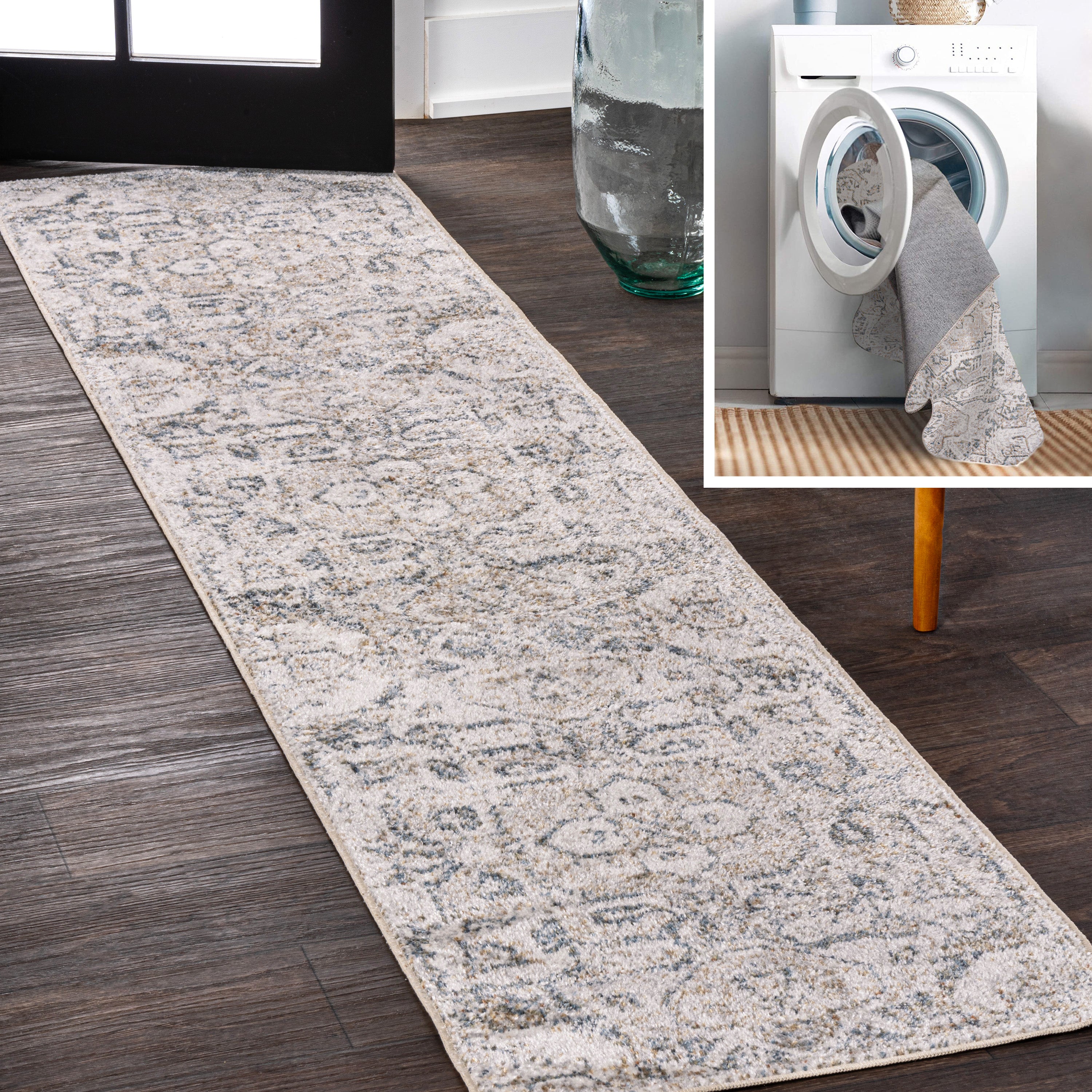 Edith Distressed Medallion Low-Pile Machine-Washable Runner Rug