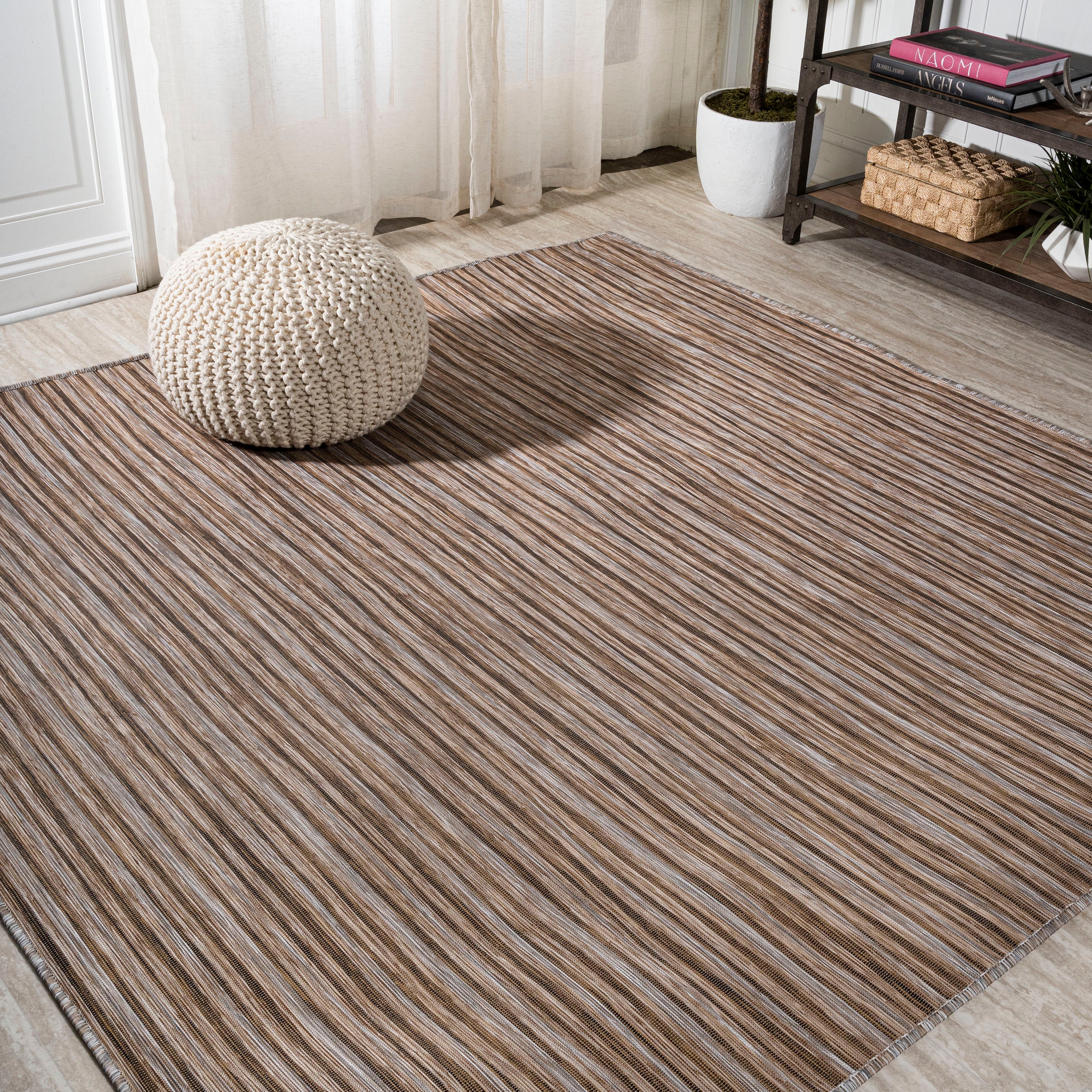 Finn Modern Unique Farmhouse Pinstripe Indoor/Outdoor Square Area Rug