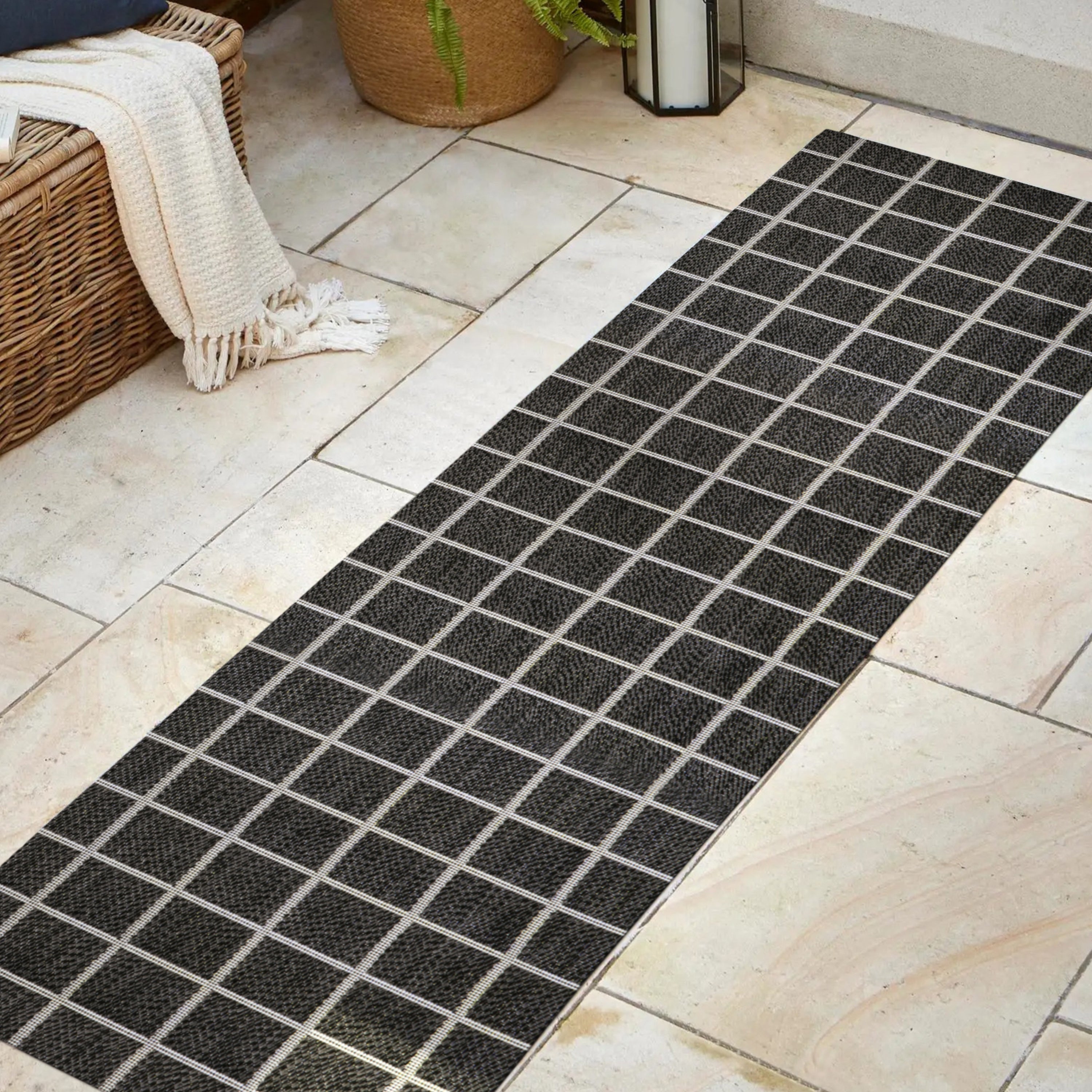 Grid Modern Squares Indoor/Outdoor Runner Rug