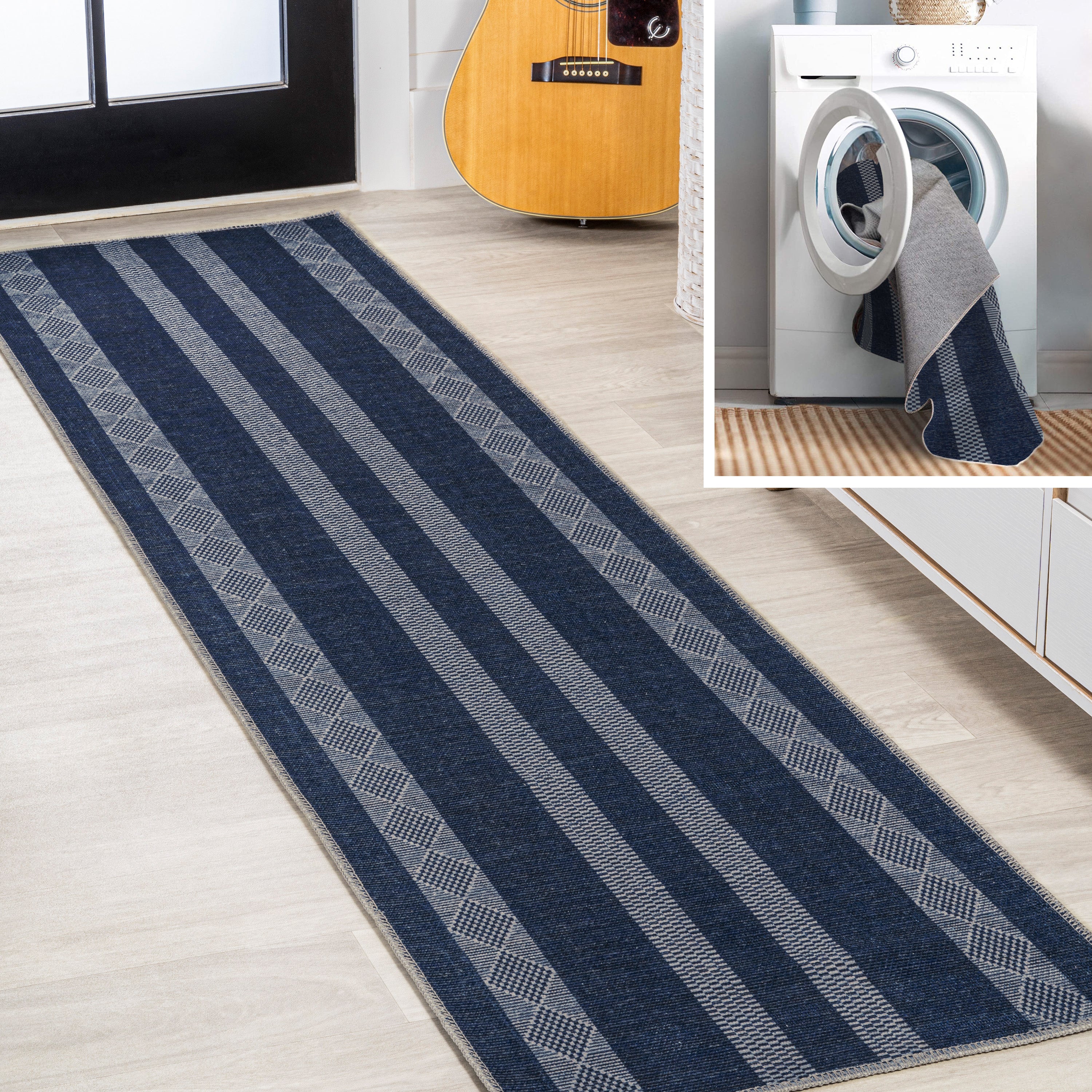 Nautisk Trellis Stripe Machine-Washable Runner Rug