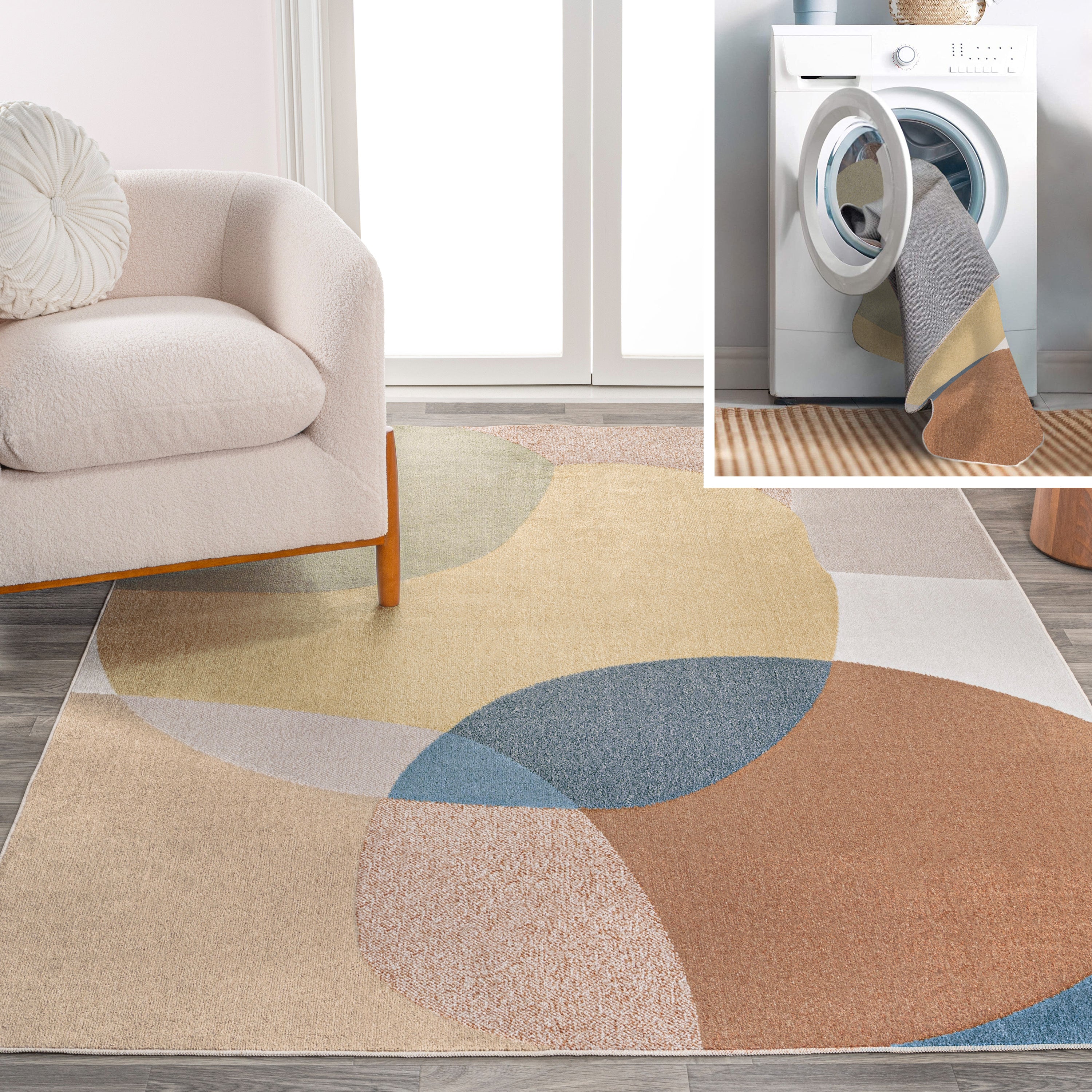 Pebble Geometric Contemporary Machine-Washable Area Rug