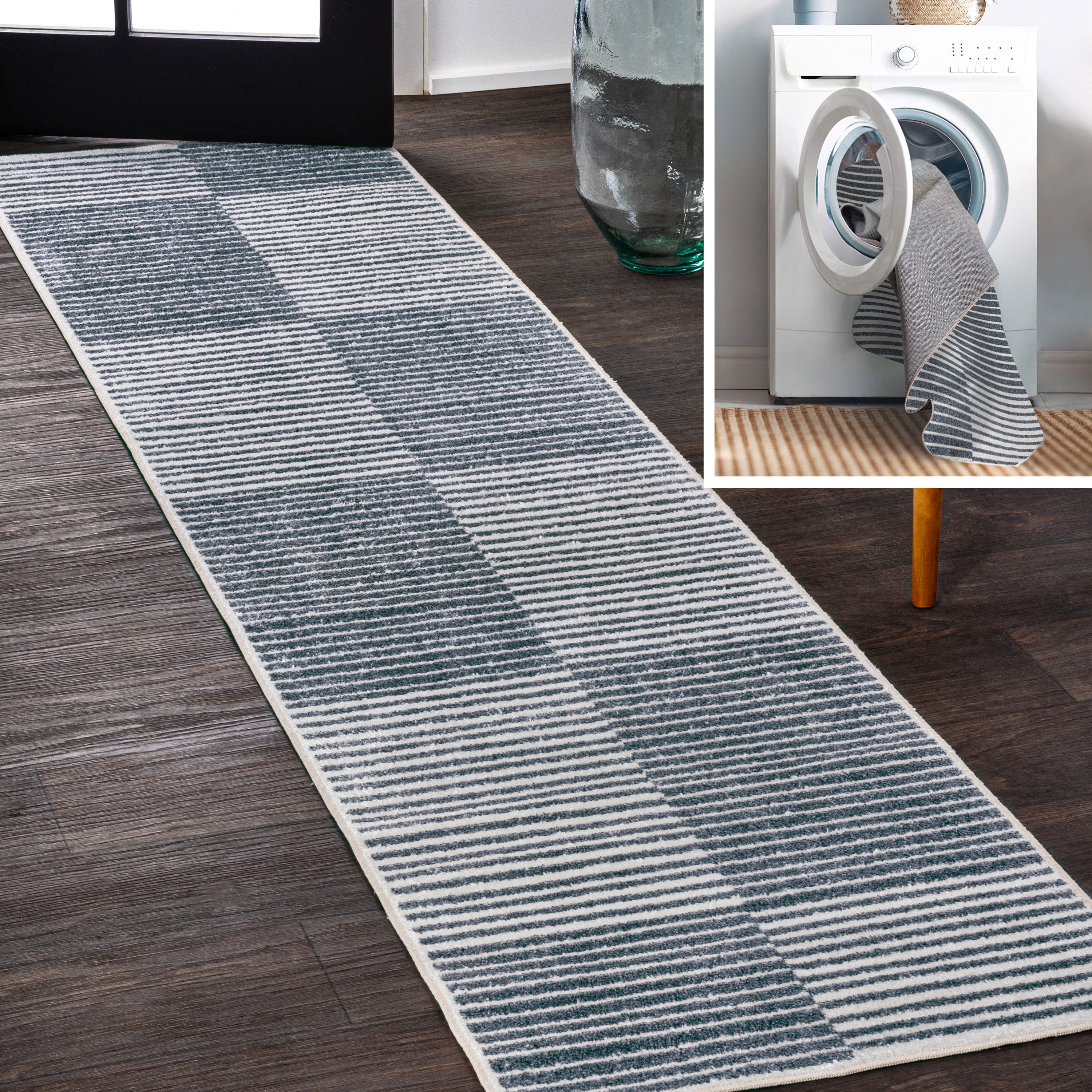 Shutter Minimalist Striped Plaid Machine-Washable Runner Rug