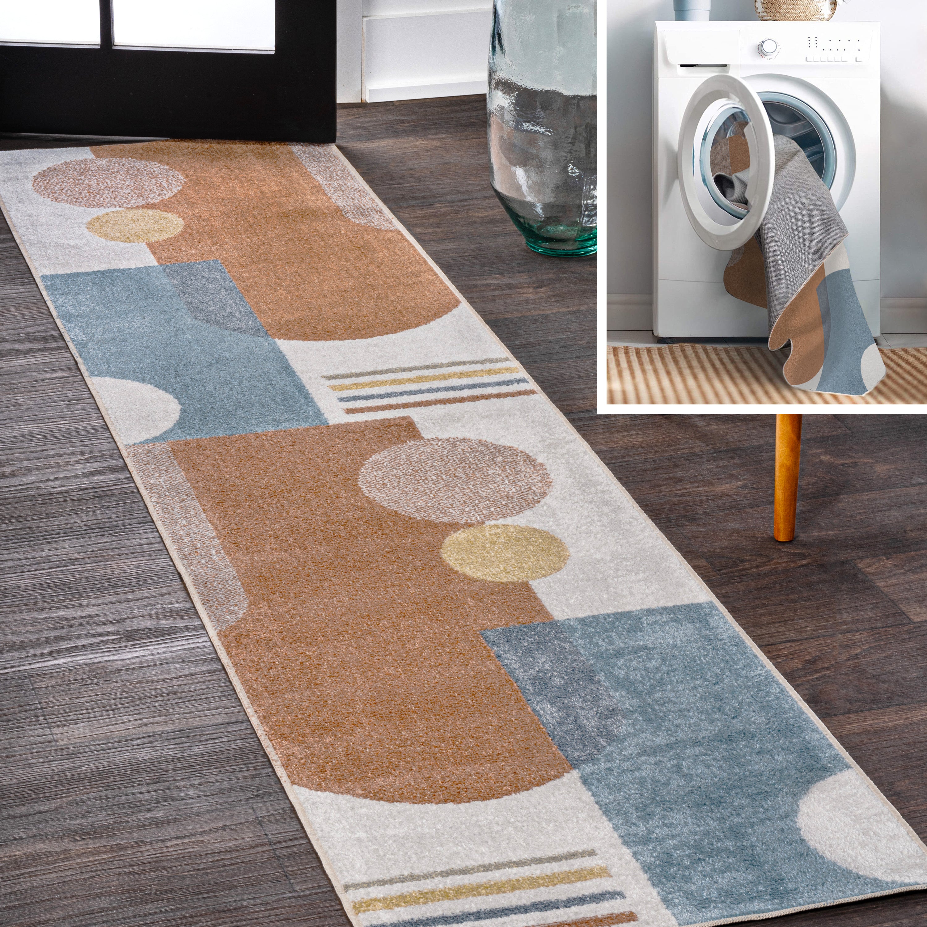 Slinger Modern Contemporary Collage Machine-Washable Runner Rug