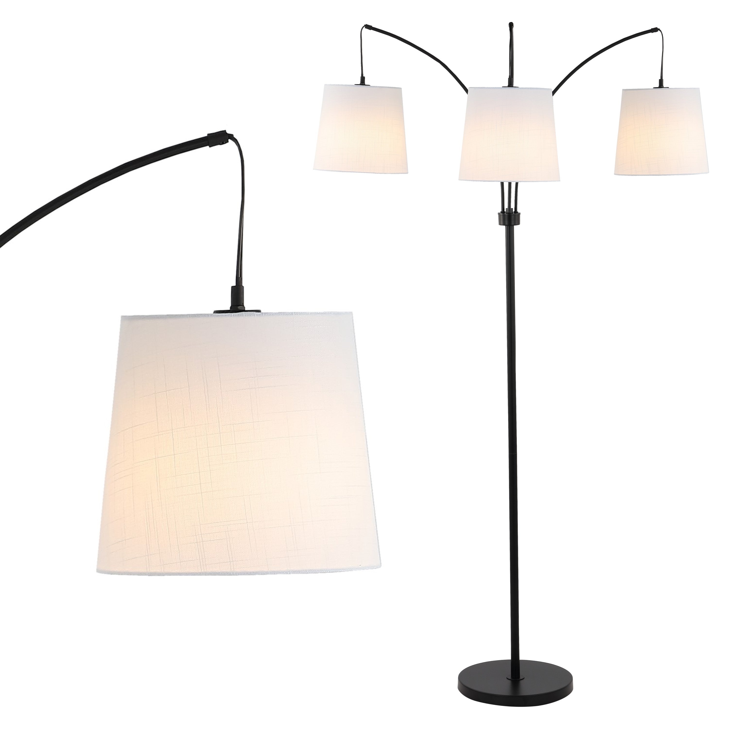 Sylva 3-Light Mid-Century Modern Head-Adjustable Iron LED Arc Floor Lamp