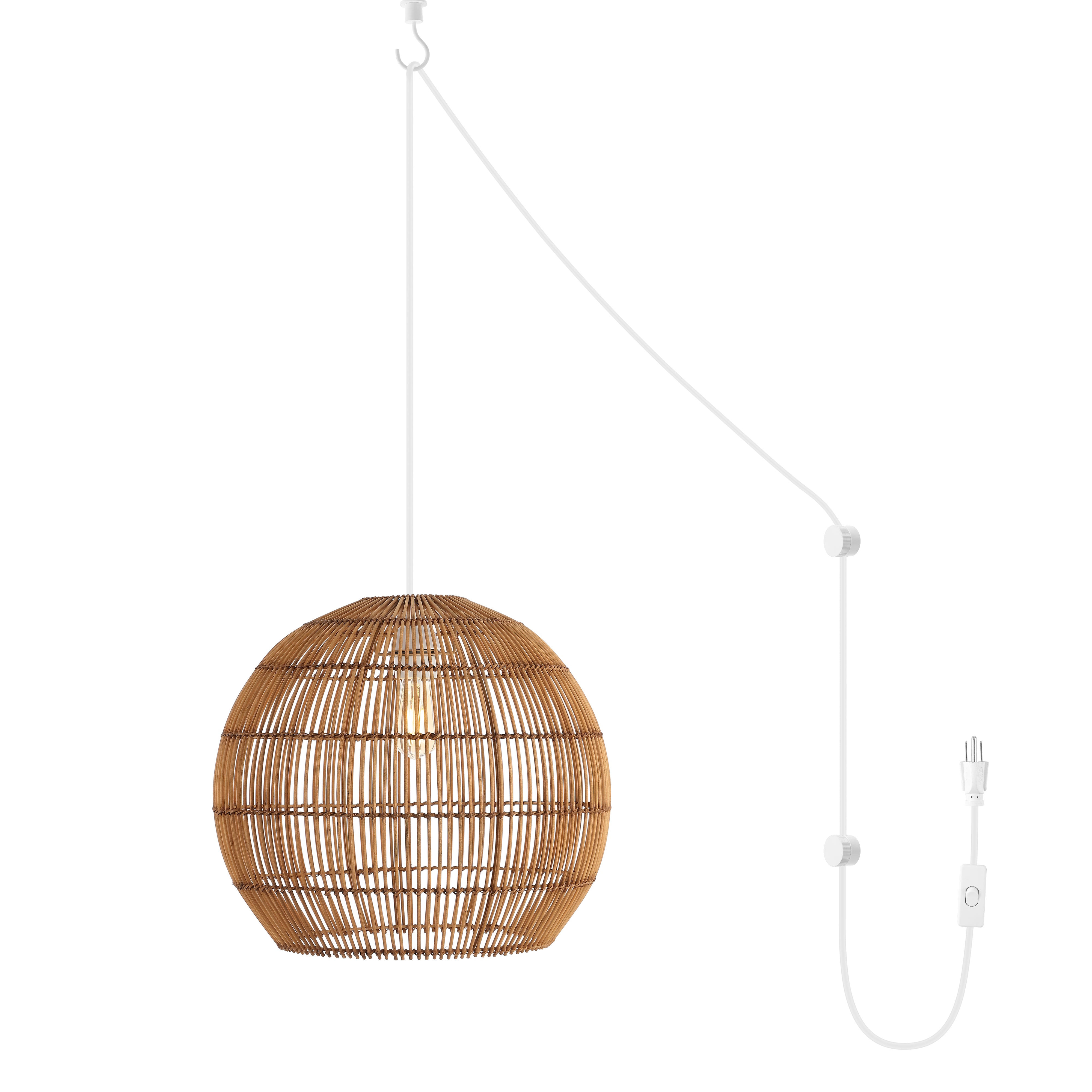 Raya 1-Light Farmhouse Coastal Rattan 180"" Cord Plug-In or Hardwired LED Pendant