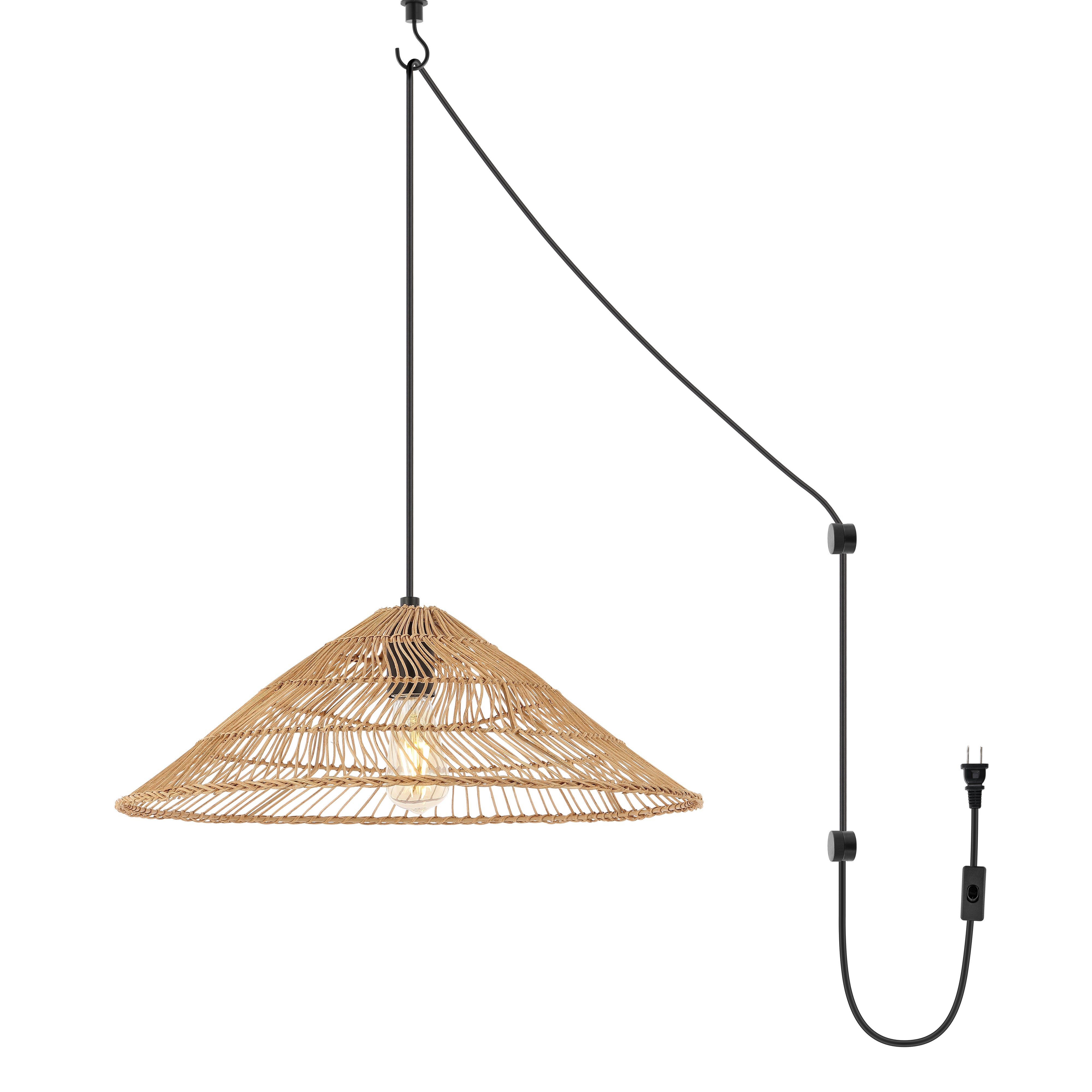 Nova 1-Light Farmhouse Coastal Rattan 180"" Cord Plug-In or Hardwired LED Pendant