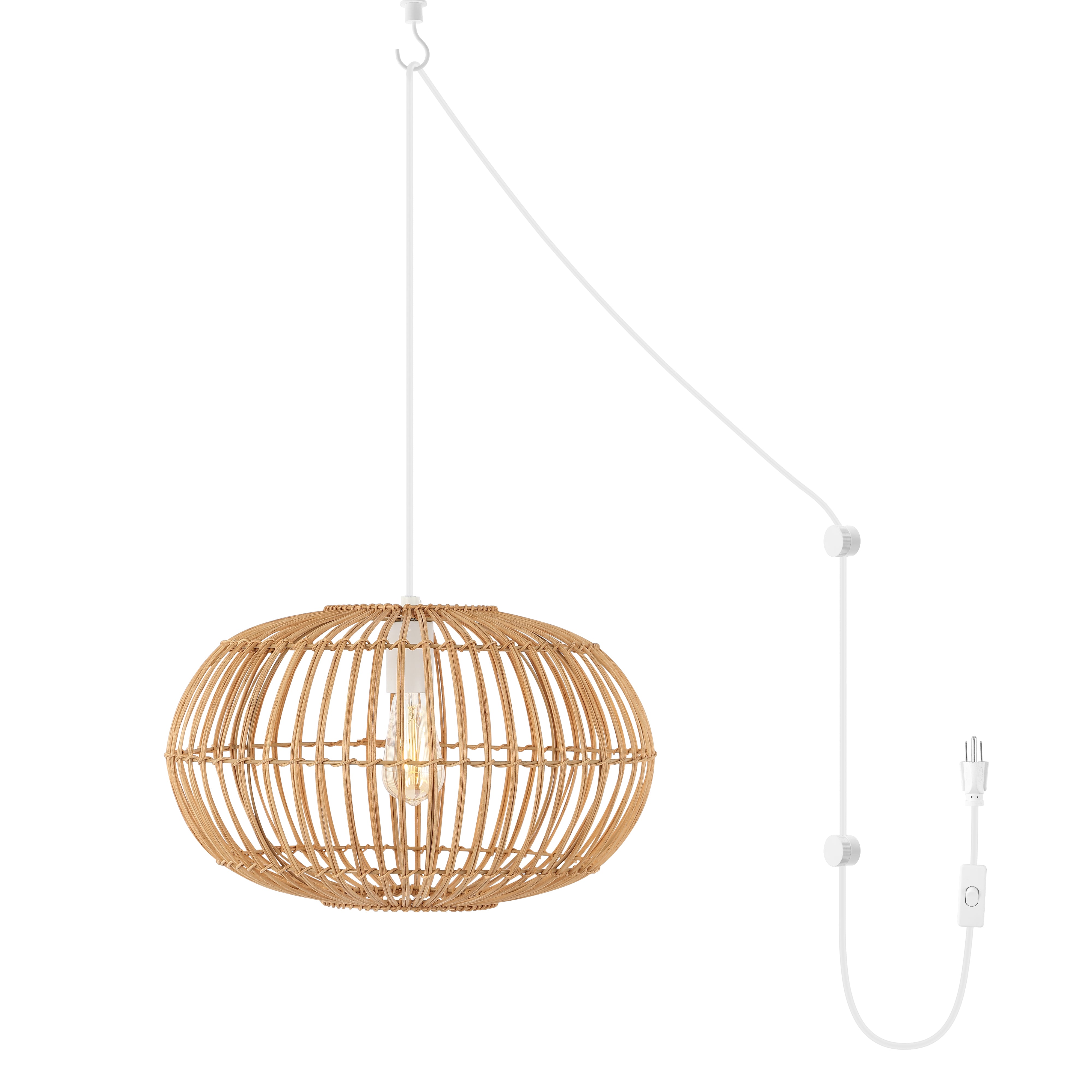 Leo 1-Light Farmhouse Coastal Rattan 180"" Cord Plug-In or Hardwired LED Pendant