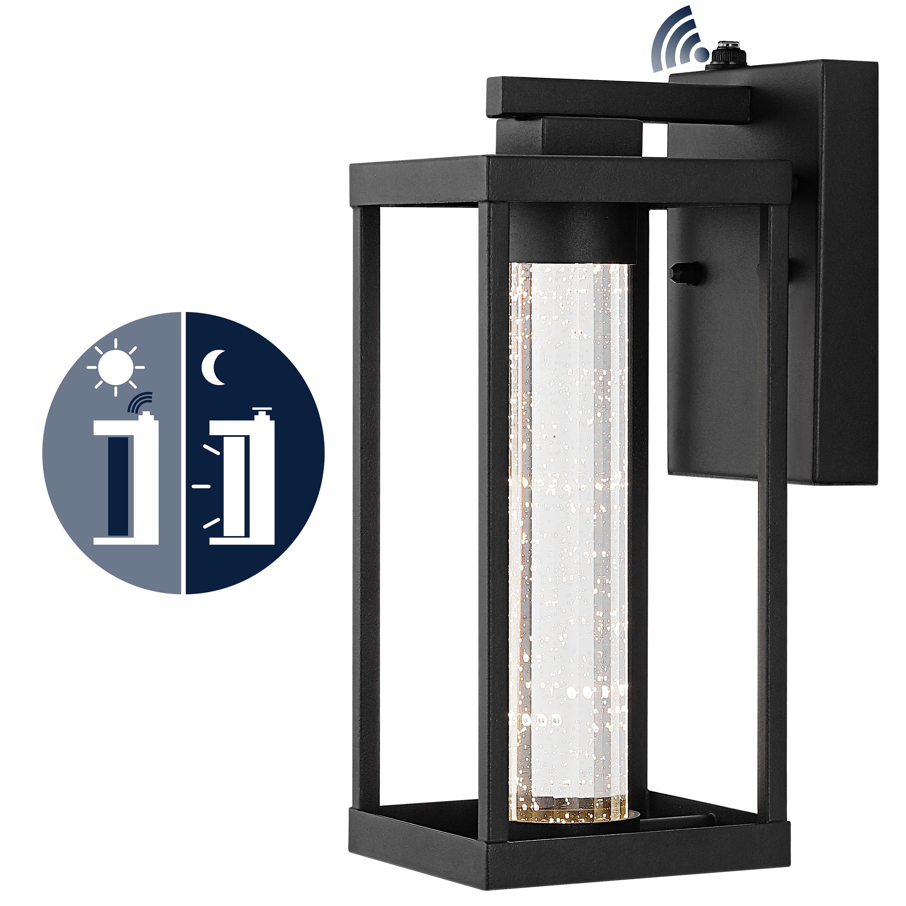 Juno 1-Light Industrial Vintage Iron/Seeded Glass with Dusk-to-Dawn Sensor Integrated LED Outdoor Sconce