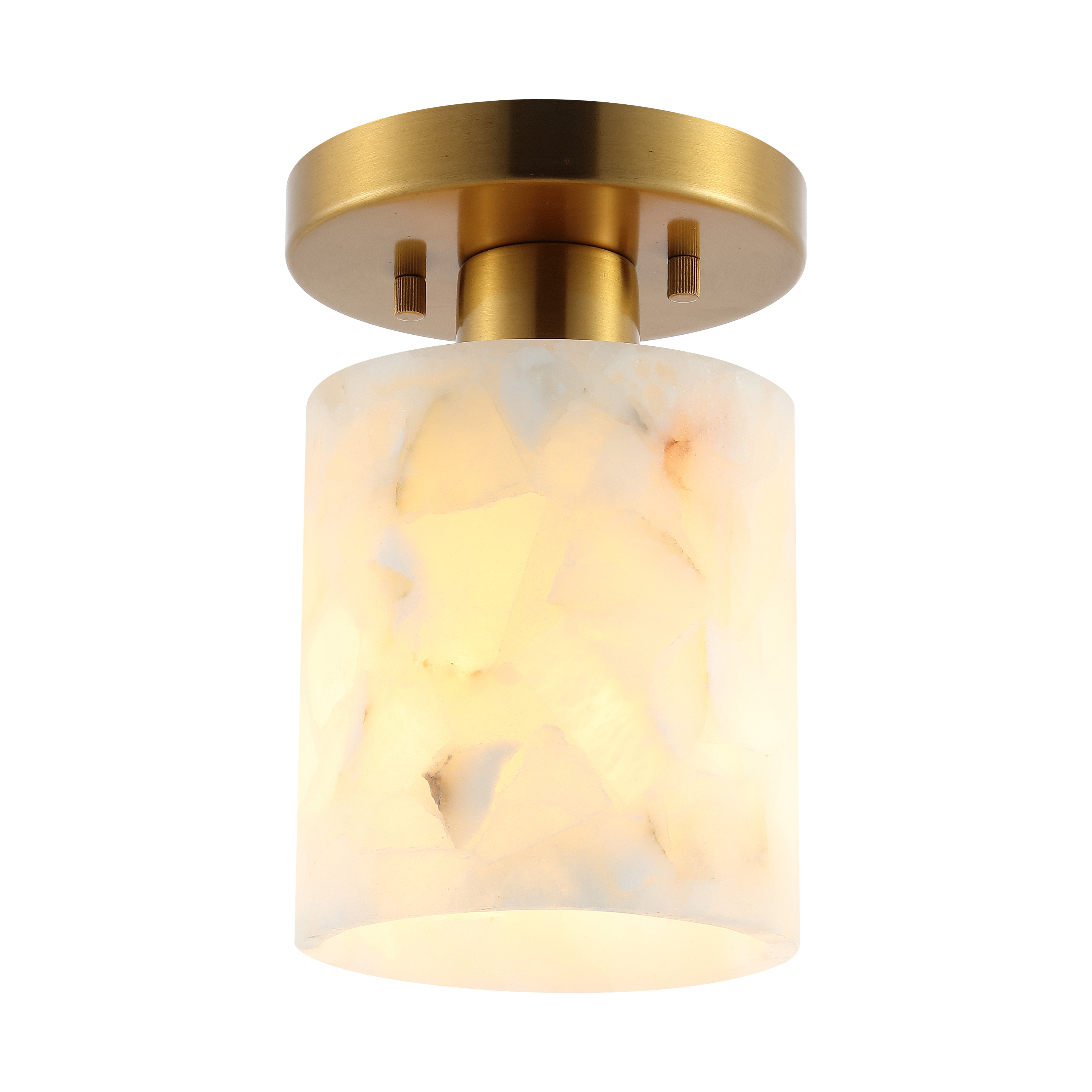 Jules 1-Light Modern Contemporary Alabaster/Iron Cylinder LED Semi Flush Mount