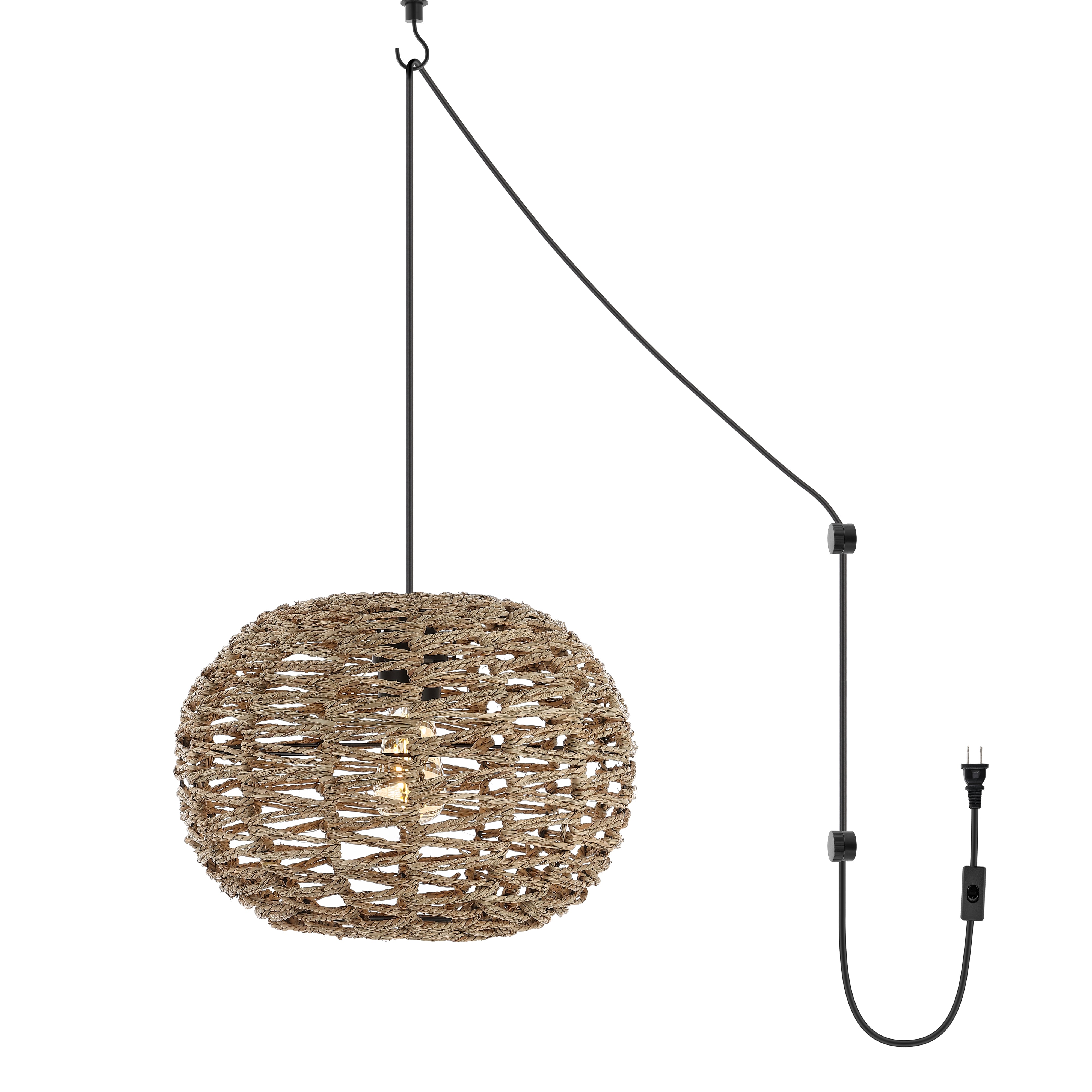 Isla 1-Light Farmhouse Coastal Rattan 180"" Cord Plug-In or Hardwired LED Pendant