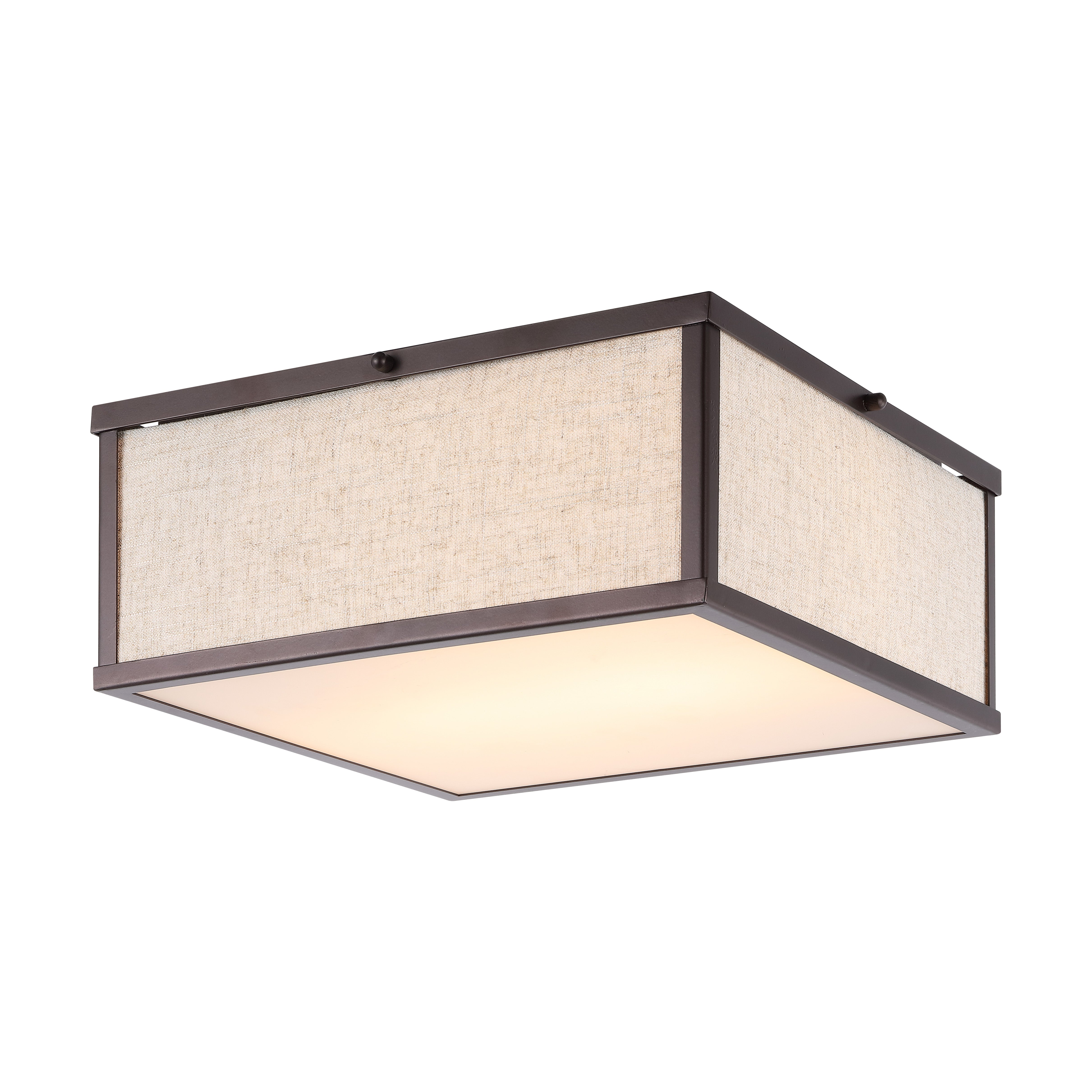 Grant 2-Light Minimalist Industrial Square Linen Iron LED Flush Mount