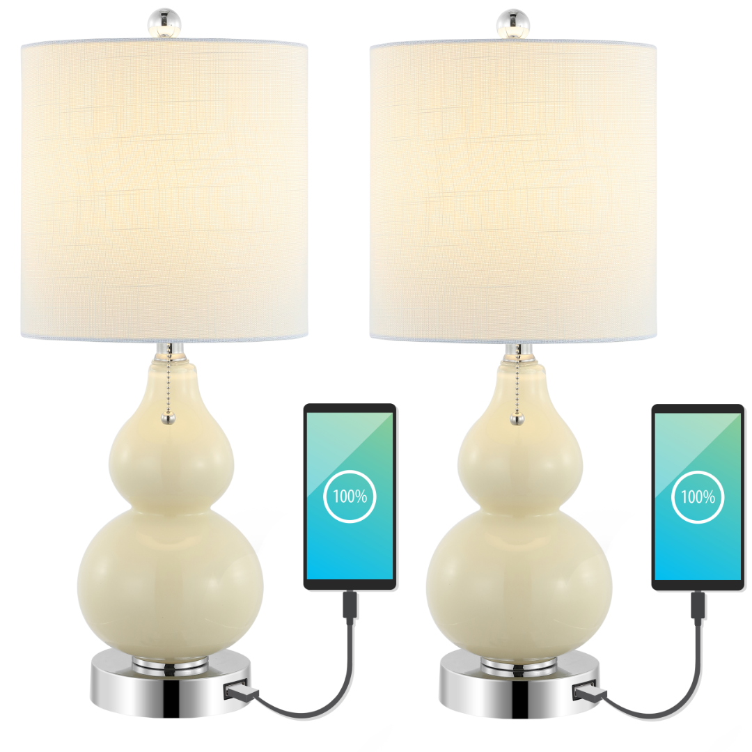 Cora Classic Vintage Glass LED Table Lamp with USB Charging Port-Set of 2