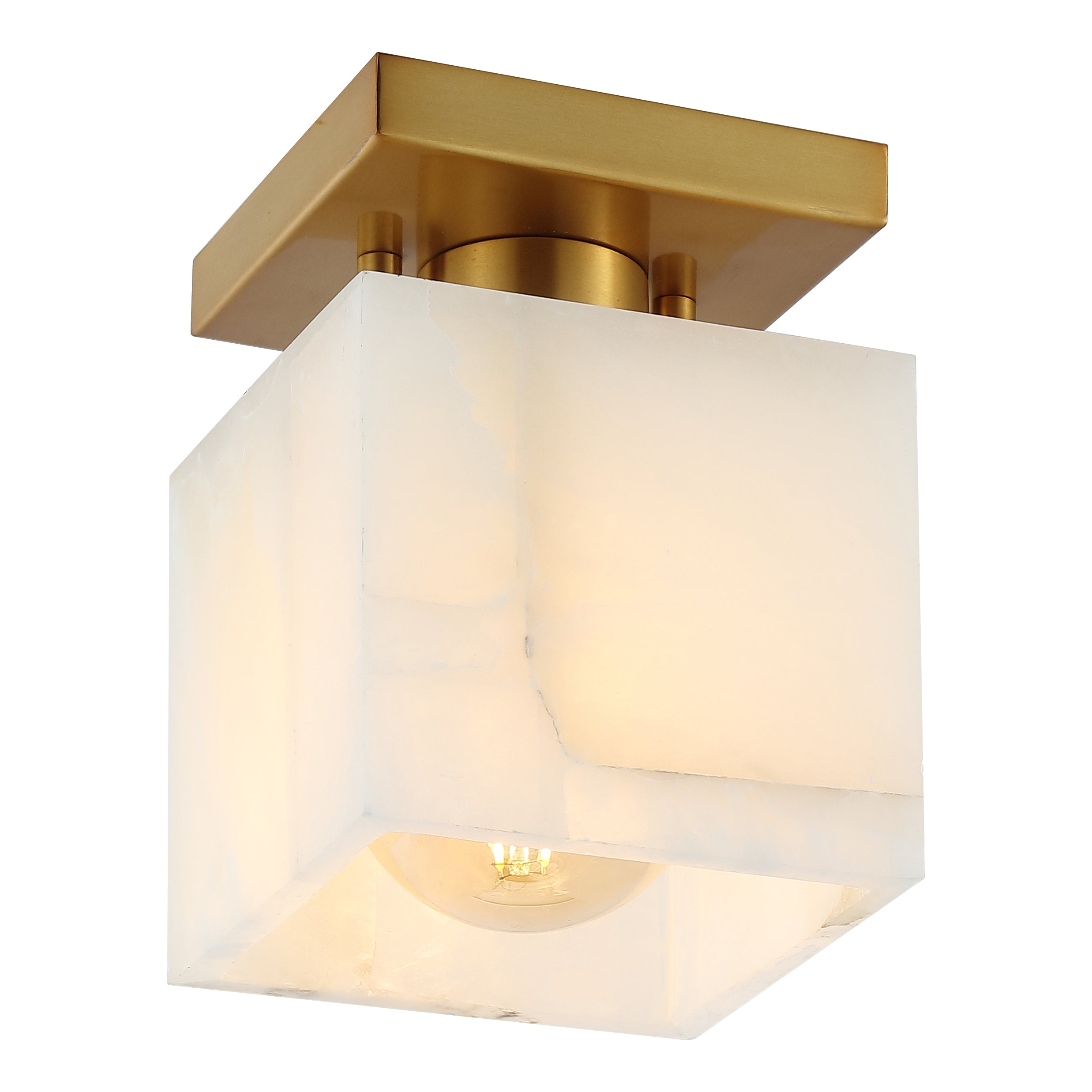 Alessia 1-Light Modern Contemporary Alabaster/Iron Cube LED Semi Flush Mount