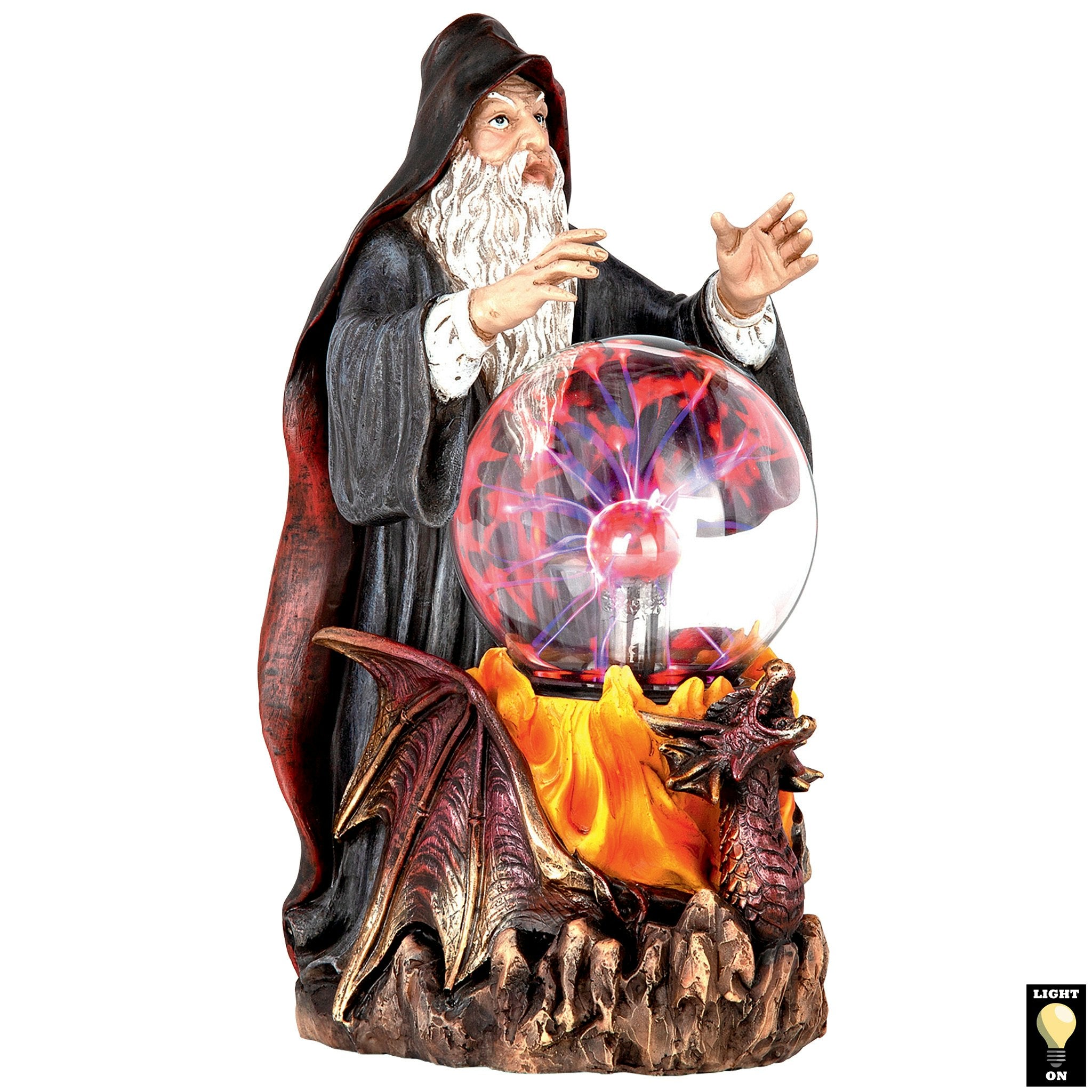 Wizard's Crystal Ball Illuminated Gothic Statue