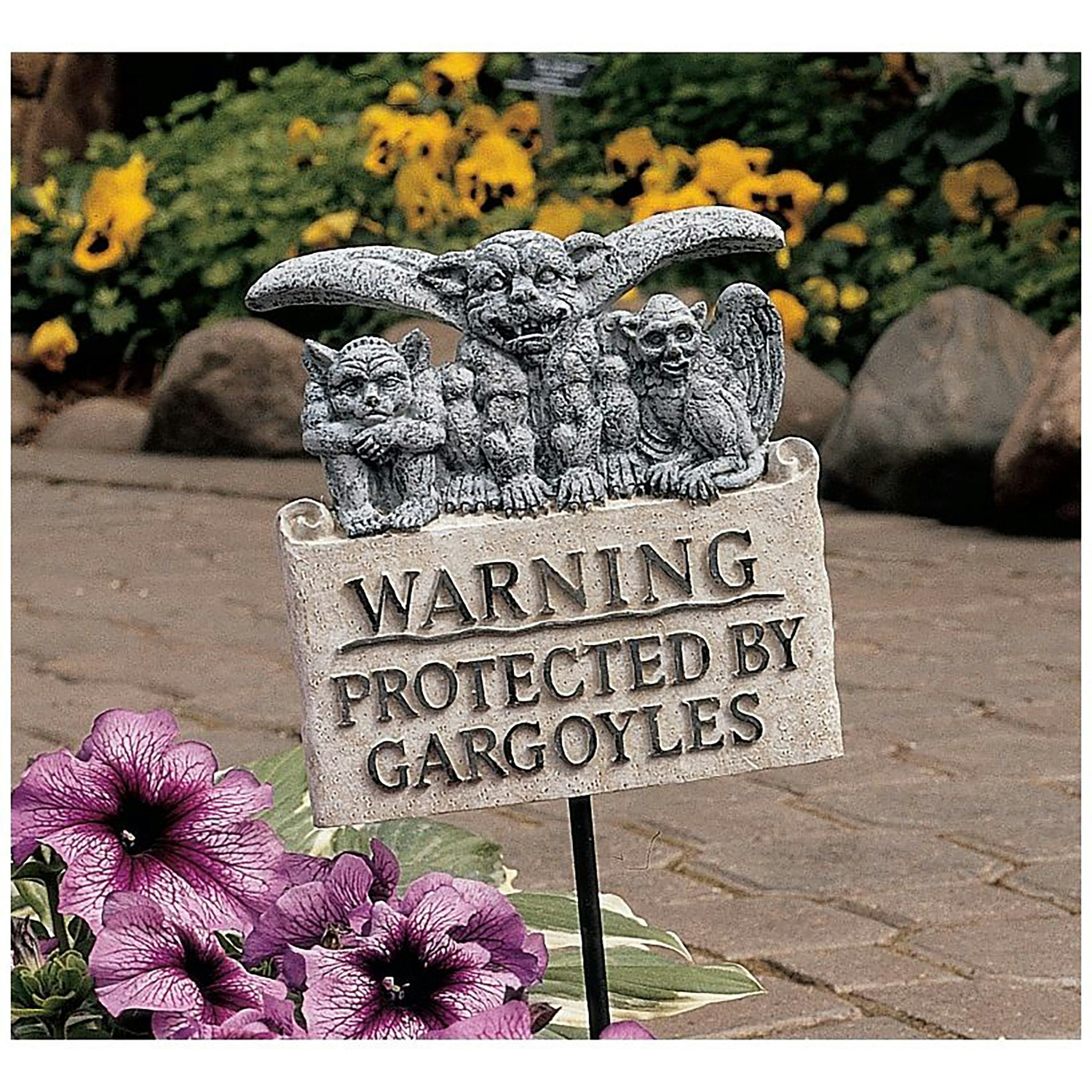 Beware of Gargoyles Sign Garden Stake Wall Sculpture