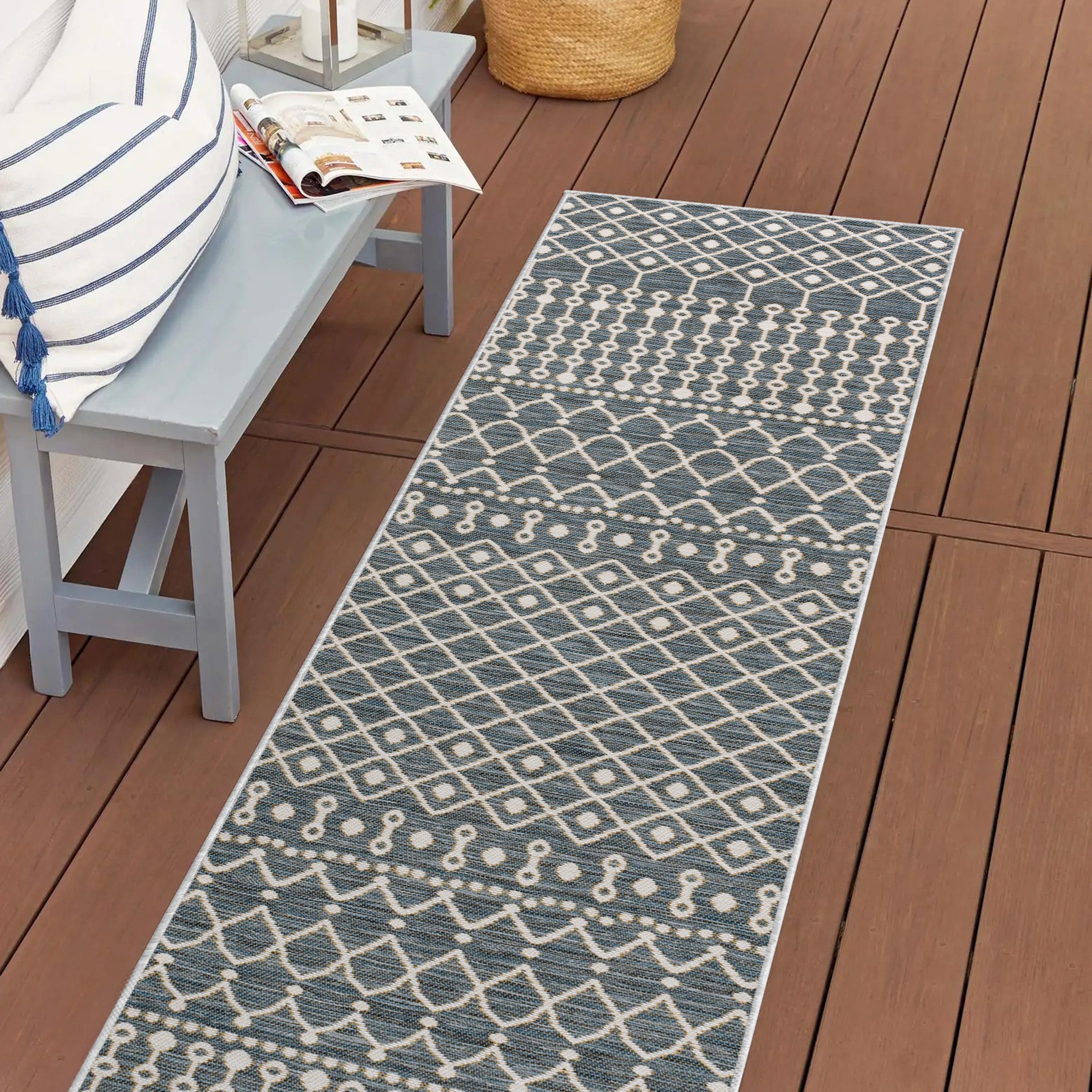 Zana Modern Geometric Moroccan Reversible Machine-Washable Indoor/Outdoor Runner Rug