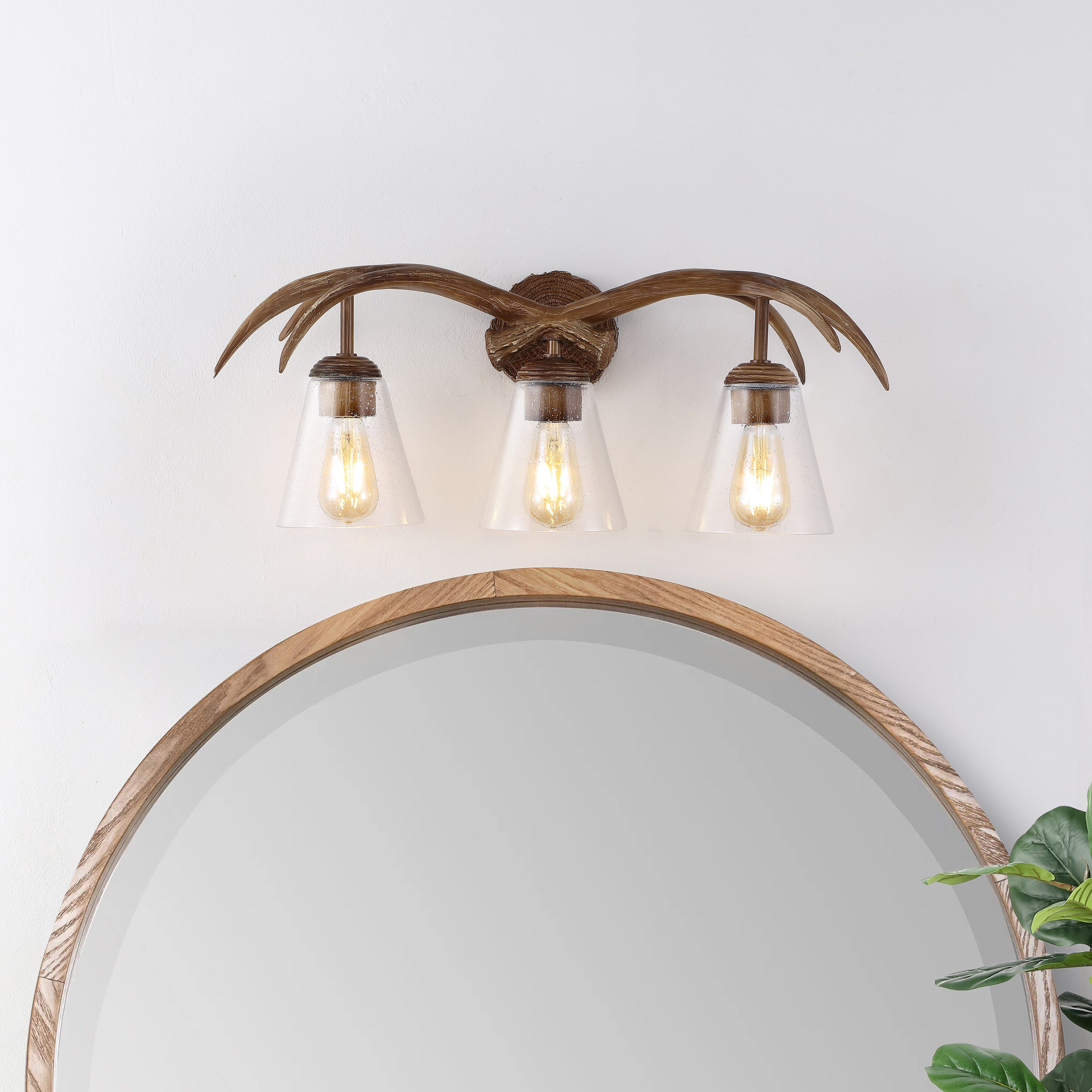 Wyatt 3-Light Southwestern Bohemian Resin/Seeded Glass Faux Antler LED Vanity Light