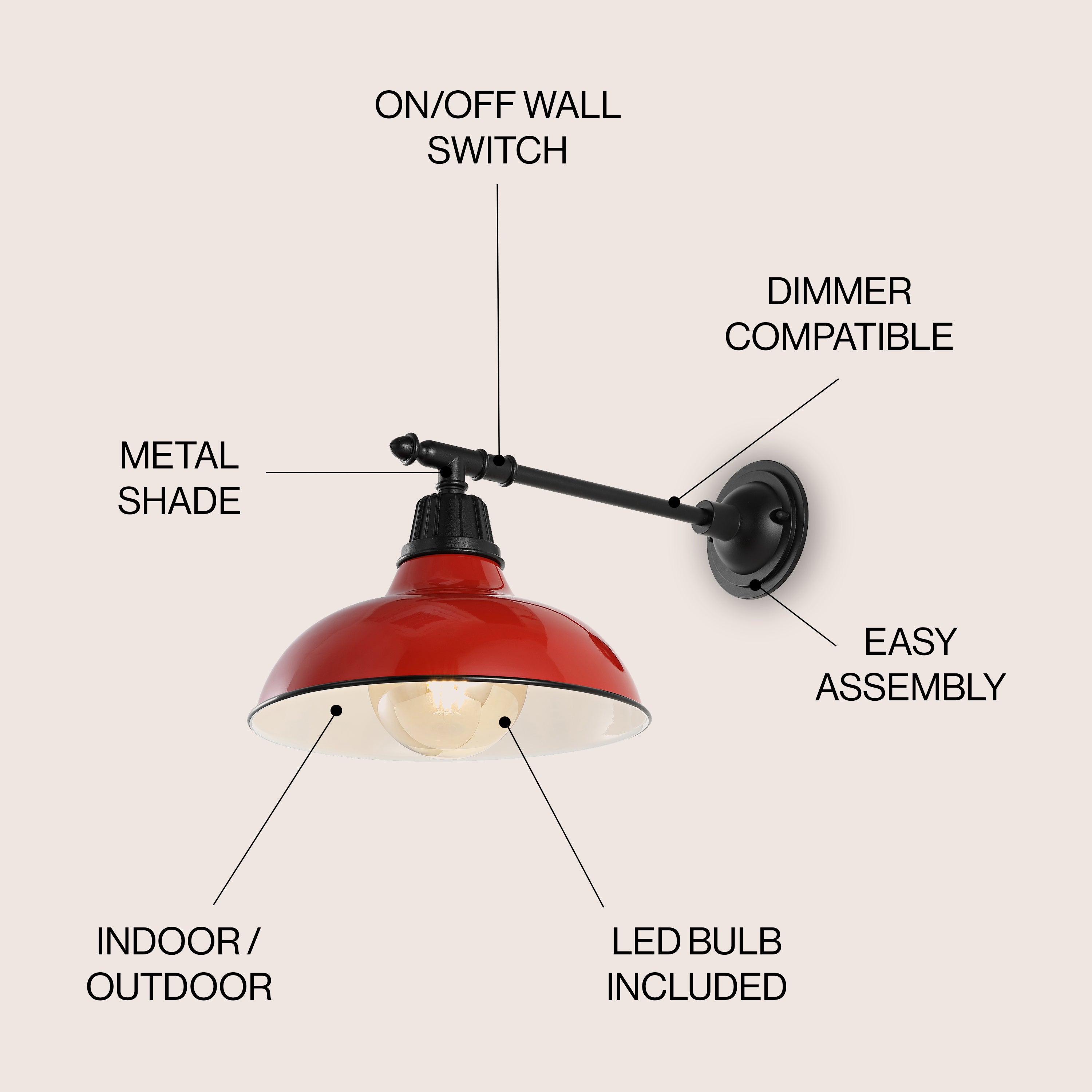 Wallace 1-Light Farmhouse Industrial Indoor/Outdoor Iron LED Victorian Arm Outdoor Sconce