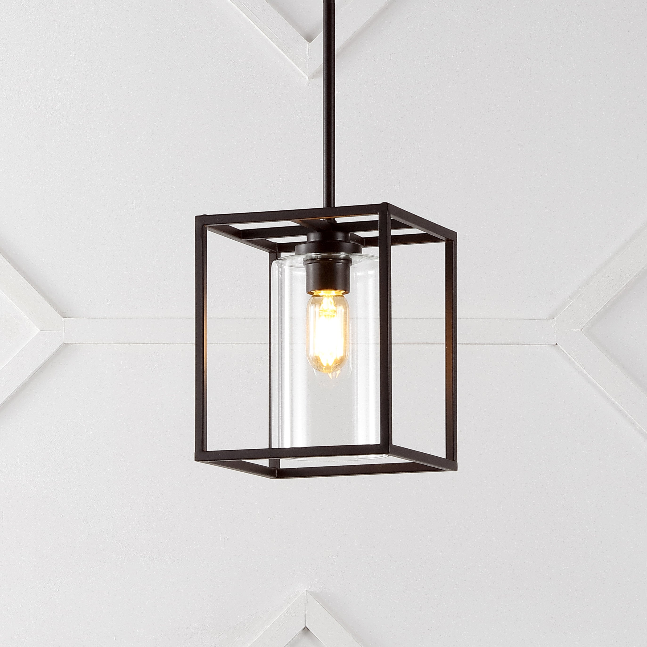 Quinn 1-Light Industrial Farmhouse Iron/Glass LED Pendant