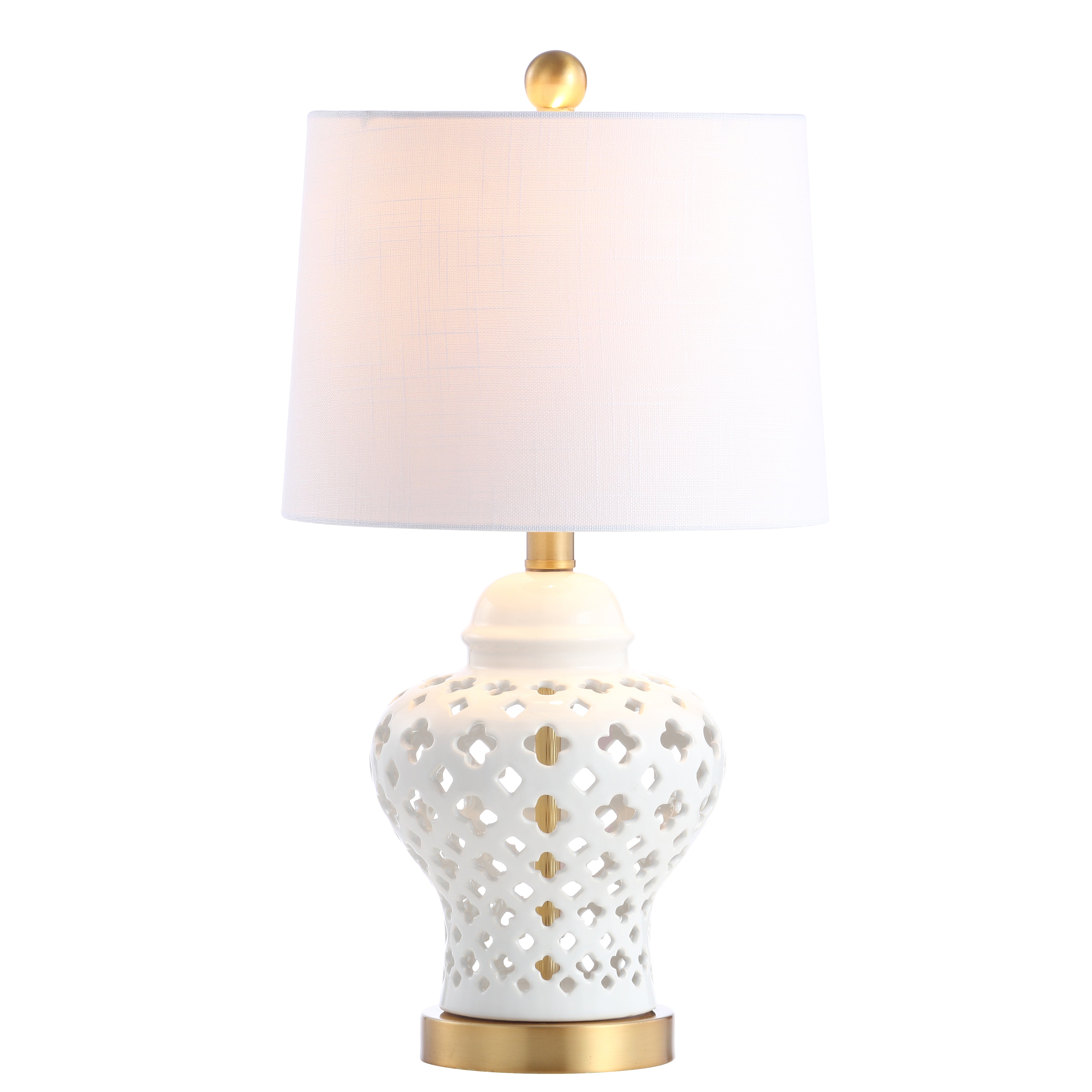 Quatrefoil Pierced Ginger Jar Ceramic/Metal LED Table Lamp