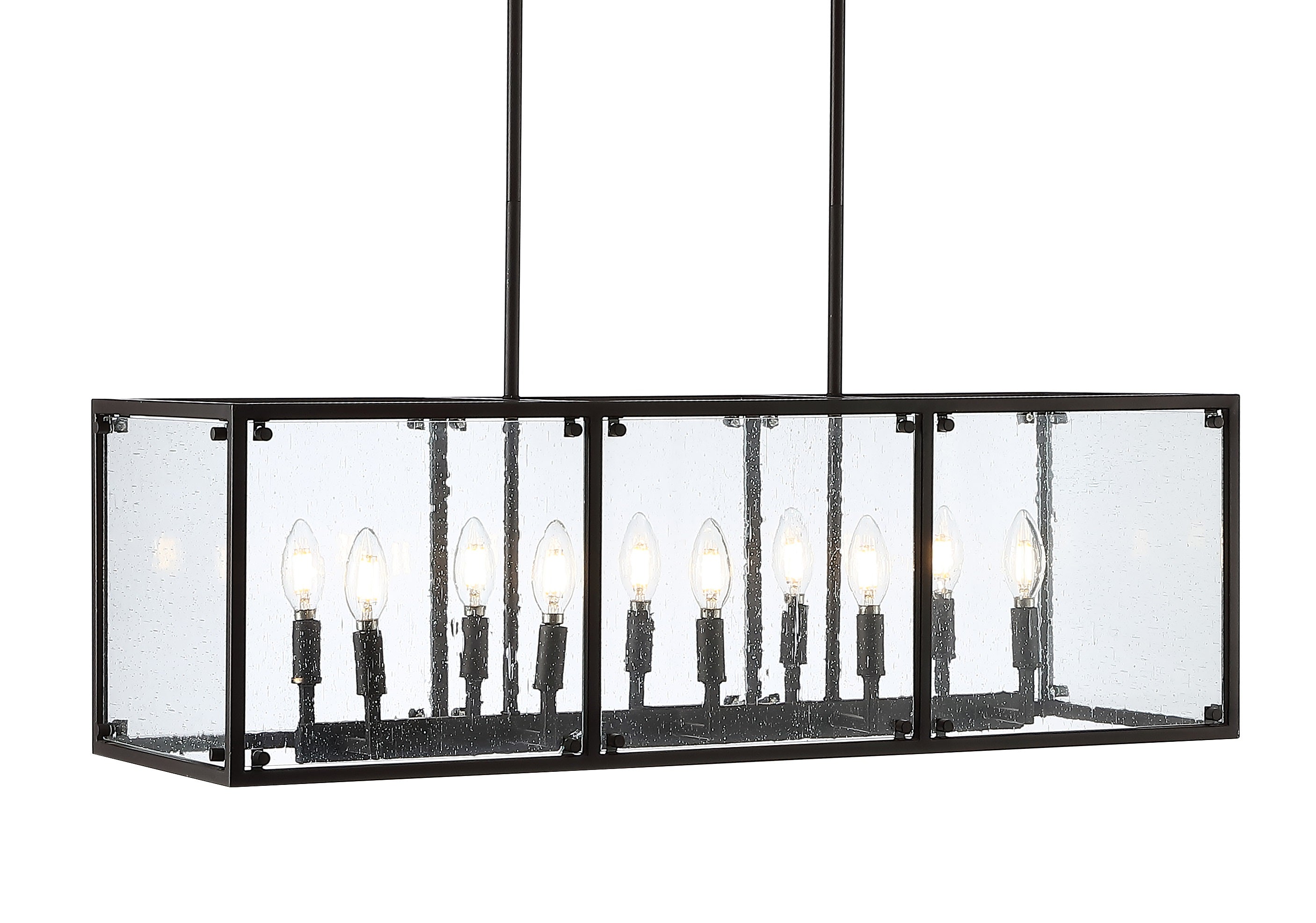 Paysan Linear 10-Light Adjustable Iron/Seeded Glass Rustic Farmhouse LED Pendant